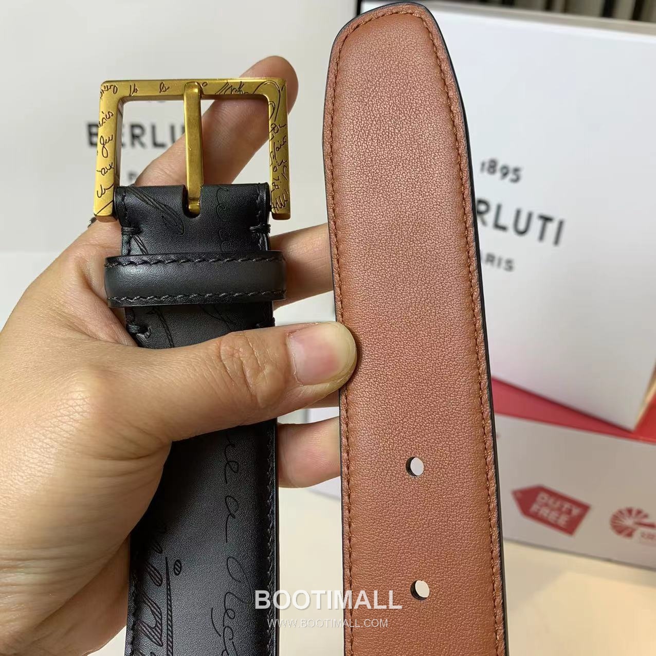 벨루티 베네치아 카프스킨 블랙 브라운 리버서블 벨트 핀버클 파티나 염색 Berluti Venezia Calfskin Reversible Belt with Pin Buckle Patina Black Brown 3.5cm 1