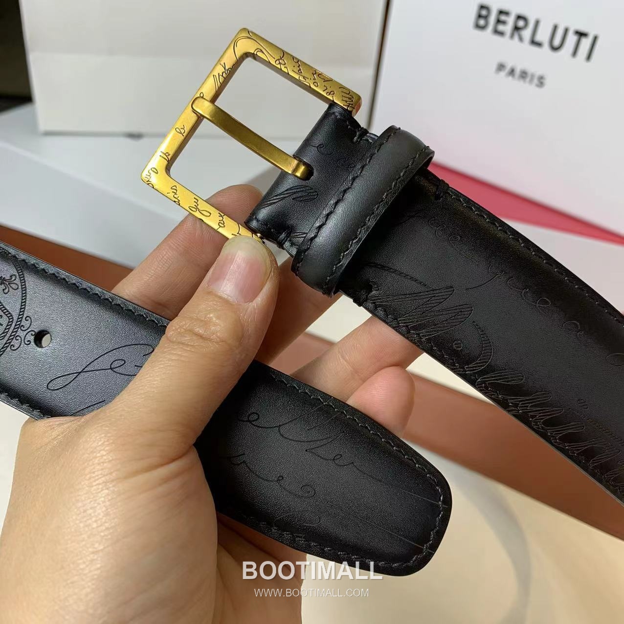 벨루티 베네치아 카프스킨 블랙 브라운 리버서블 벨트 핀버클 파티나 염색 Berluti Venezia Calfskin Reversible Belt with Pin Buckle Patina Black Brown 3.5cm 2