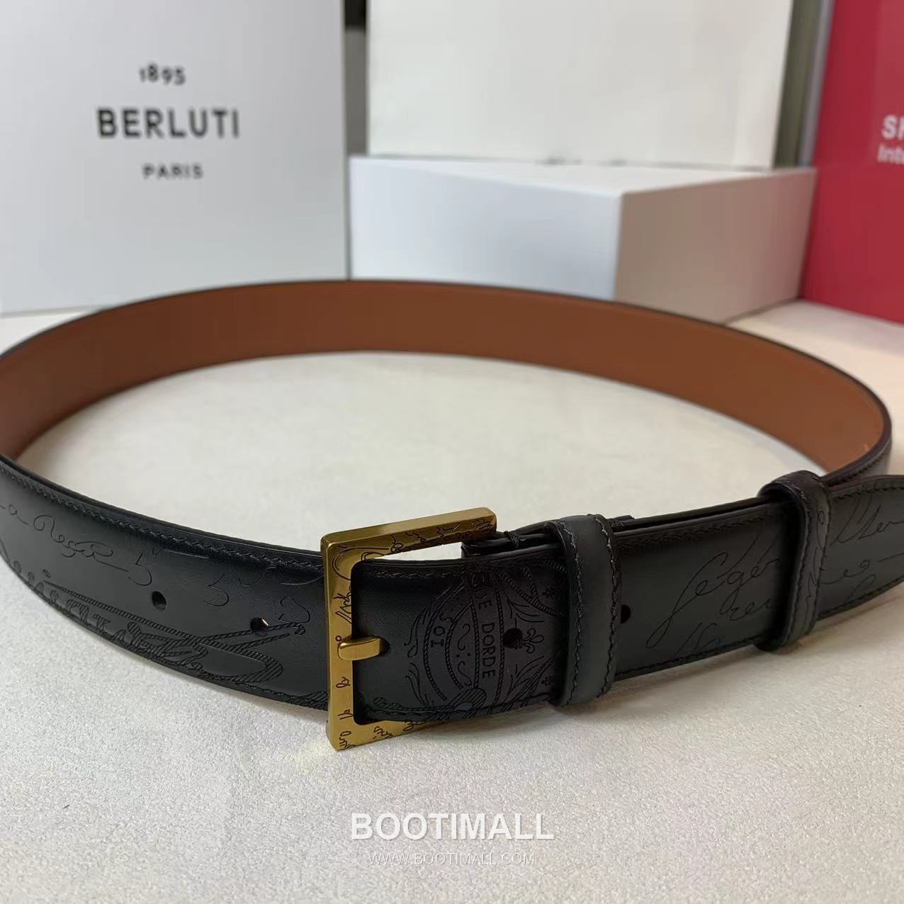 벨루티 베네치아 카프스킨 블랙 브라운 리버서블 벨트 핀버클 파티나 염색 Berluti Venezia Calfskin Reversible Belt with Pin Buckle Patina Black Brown 3.5cm 4