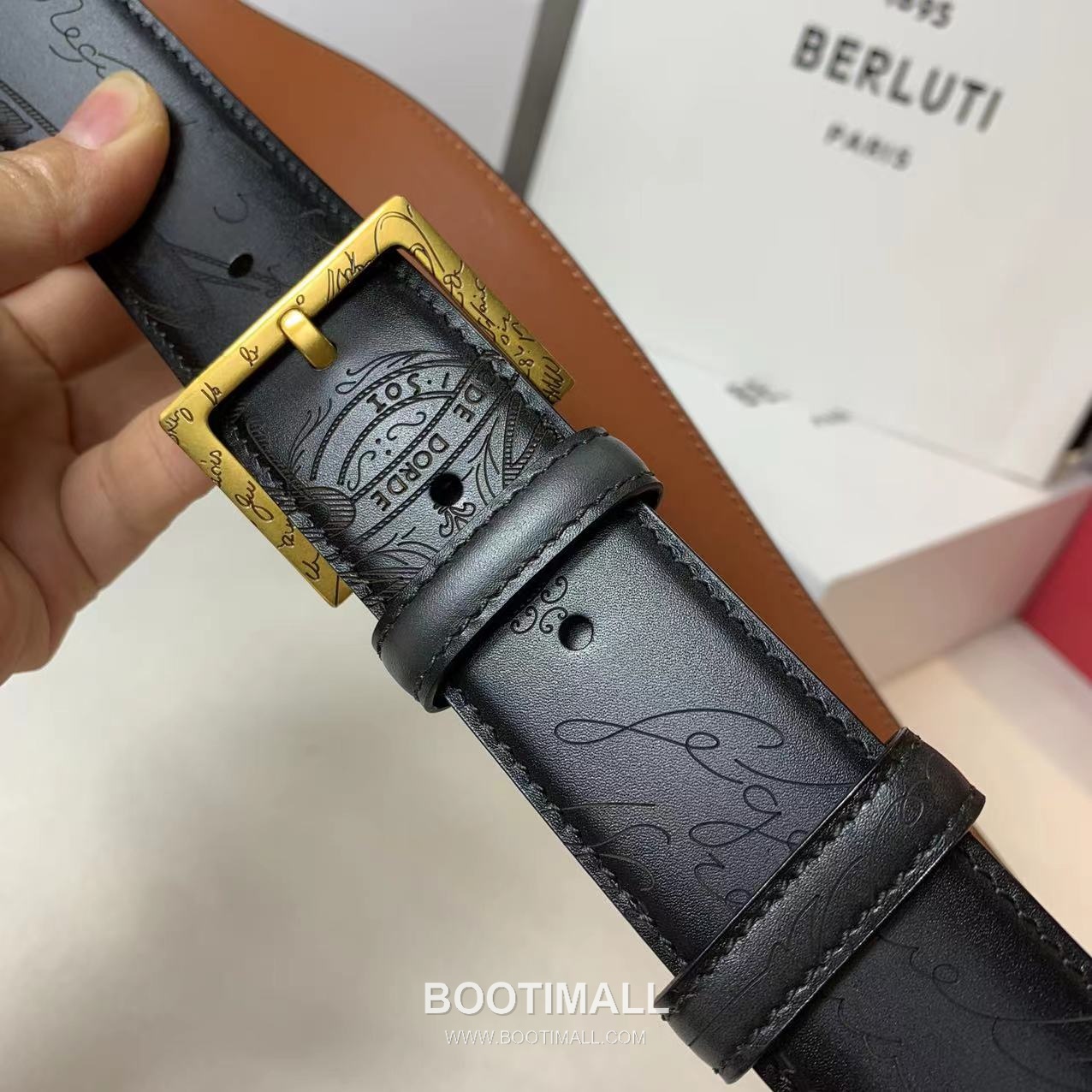 벨루티 베네치아 카프스킨 블랙 브라운 리버서블 벨트 핀버클 파티나 염색 Berluti Venezia Calfskin Reversible Belt with Pin Buckle Patina Black Brown 3.5cm 5