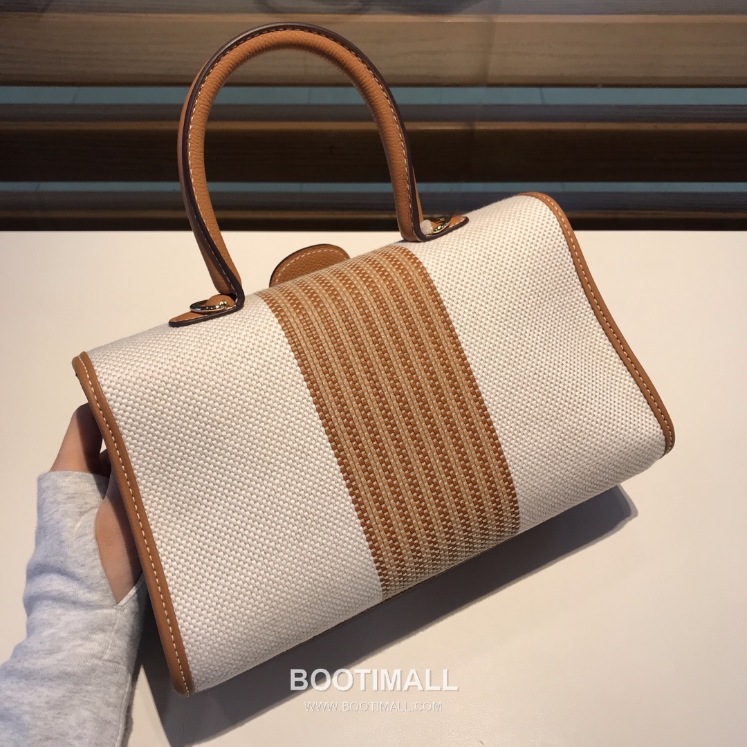 델보 브리앙 스몰 실크 린넨 레더 브레이드 베이지 플랩 핸드백 Delvaux Brillant Small Silk Linen Leather Braided Beige Flap Handbag 99175066 28cm 3
