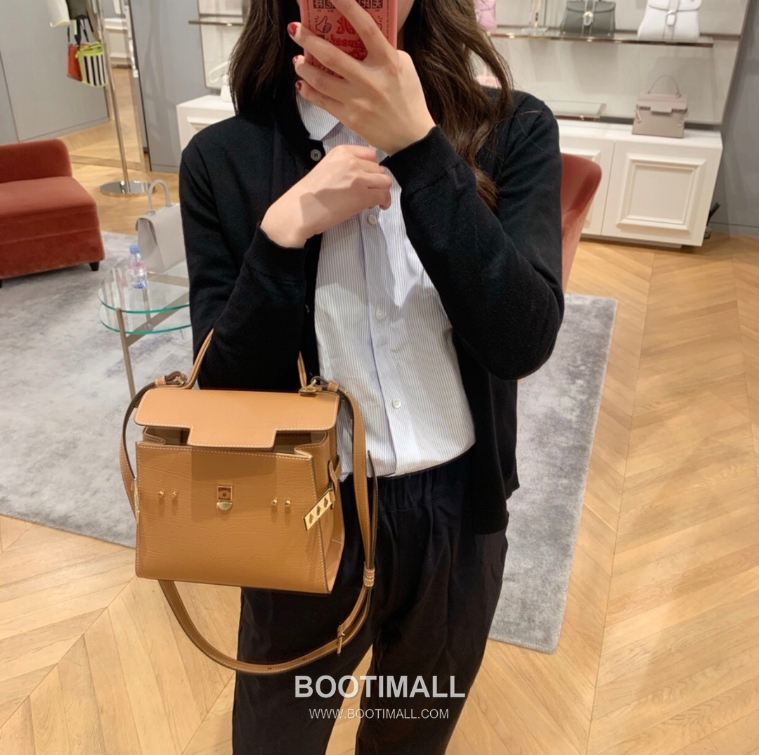 델보 템페트 PM 넥그레인 카프스킨 화이트 스트랩 메탈락 플랩 핸드백 Delvaux Tempete PM Neck Grain Calfskin White Strap Metal Lock Flap Handbag 99140066 21.5cm 4