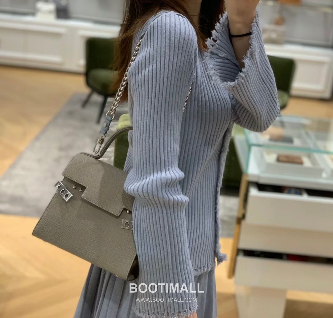 델보 템페트 PM 넥그레인 카프스킨 화이트 스트랩 메탈락 플랩 핸드백 Delvaux Tempete PM Neck Grain Calfskin White Strap Metal Lock Flap Handbag 99140066 21.5cm 4