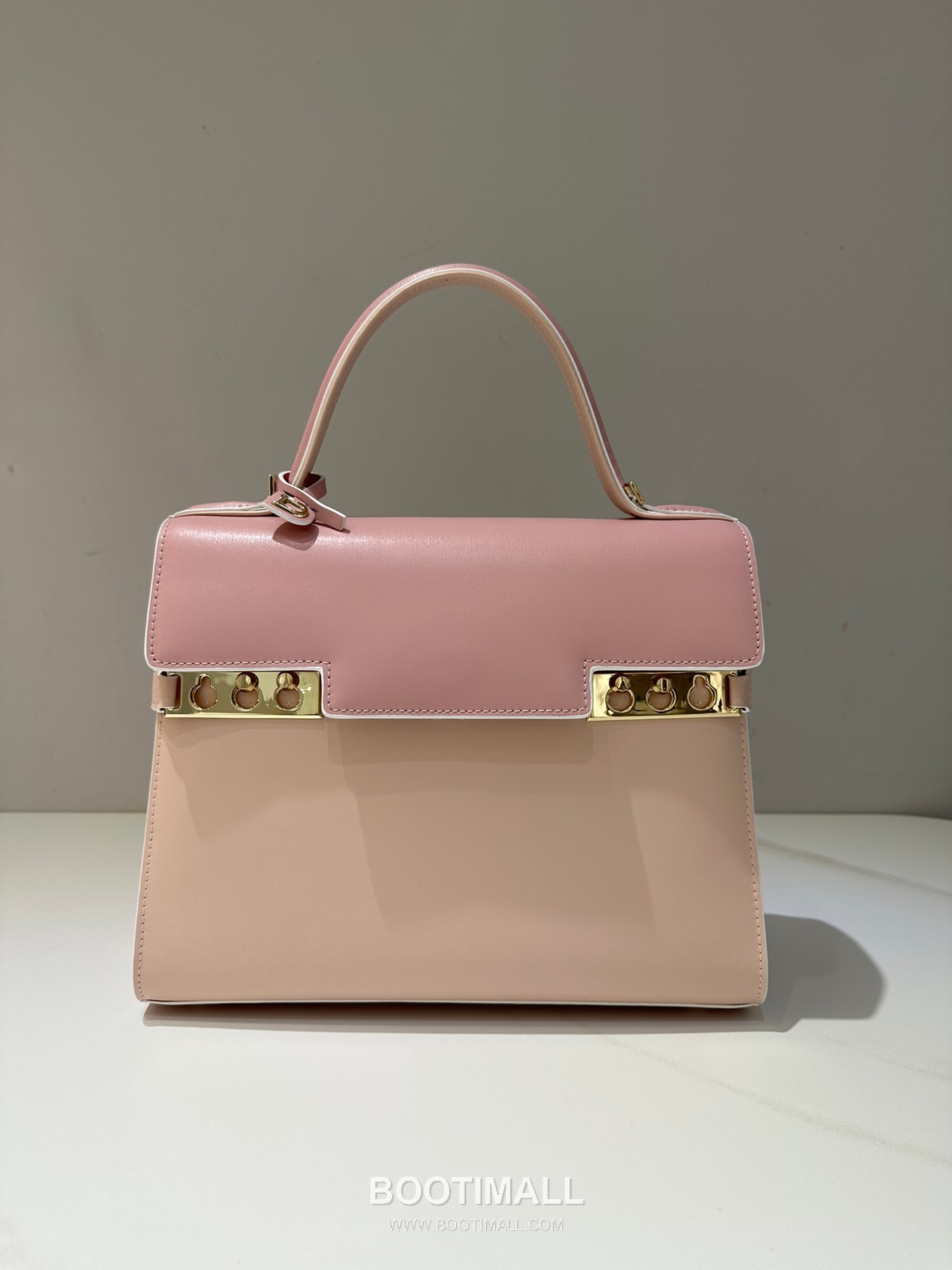 델보 템페트 PM 박스 카프스킨 핑크 트리컬러 스트랩 메탈락 플랩 핸드백 Delvaux Tempete PM Box Calfskin Pink Tricolor Strap Metal Lock Flap Handbag 99160066 28cm 2