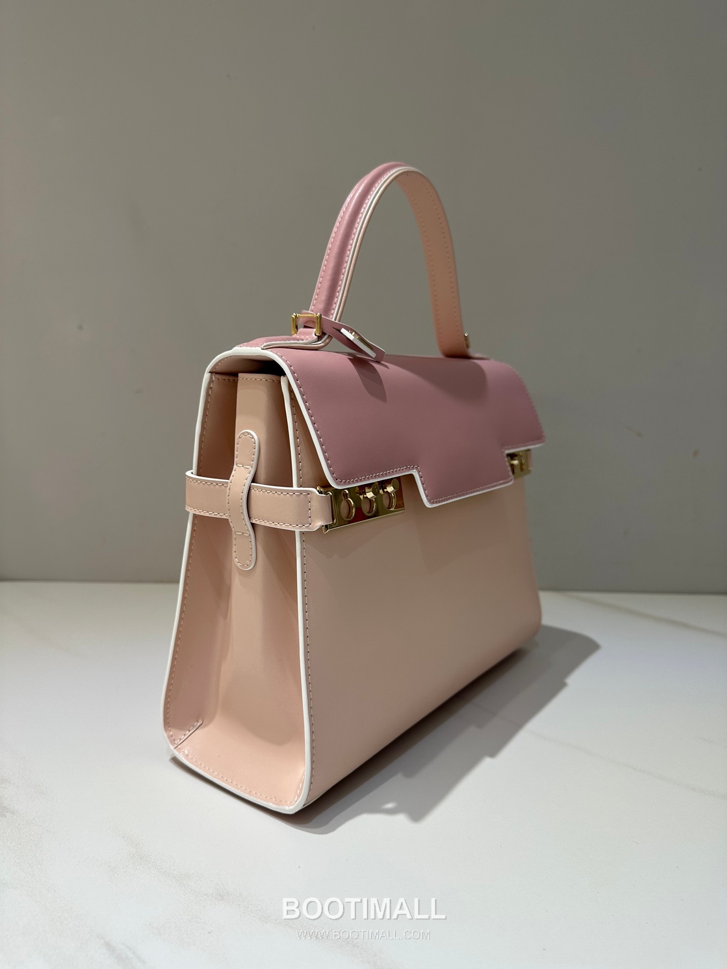 델보 템페트 PM 박스 카프스킨 핑크 트리컬러 스트랩 메탈락 플랩 핸드백 Delvaux Tempete PM Box Calfskin Pink Tricolor Strap Metal Lock Flap Handbag 99160066 28cm 3