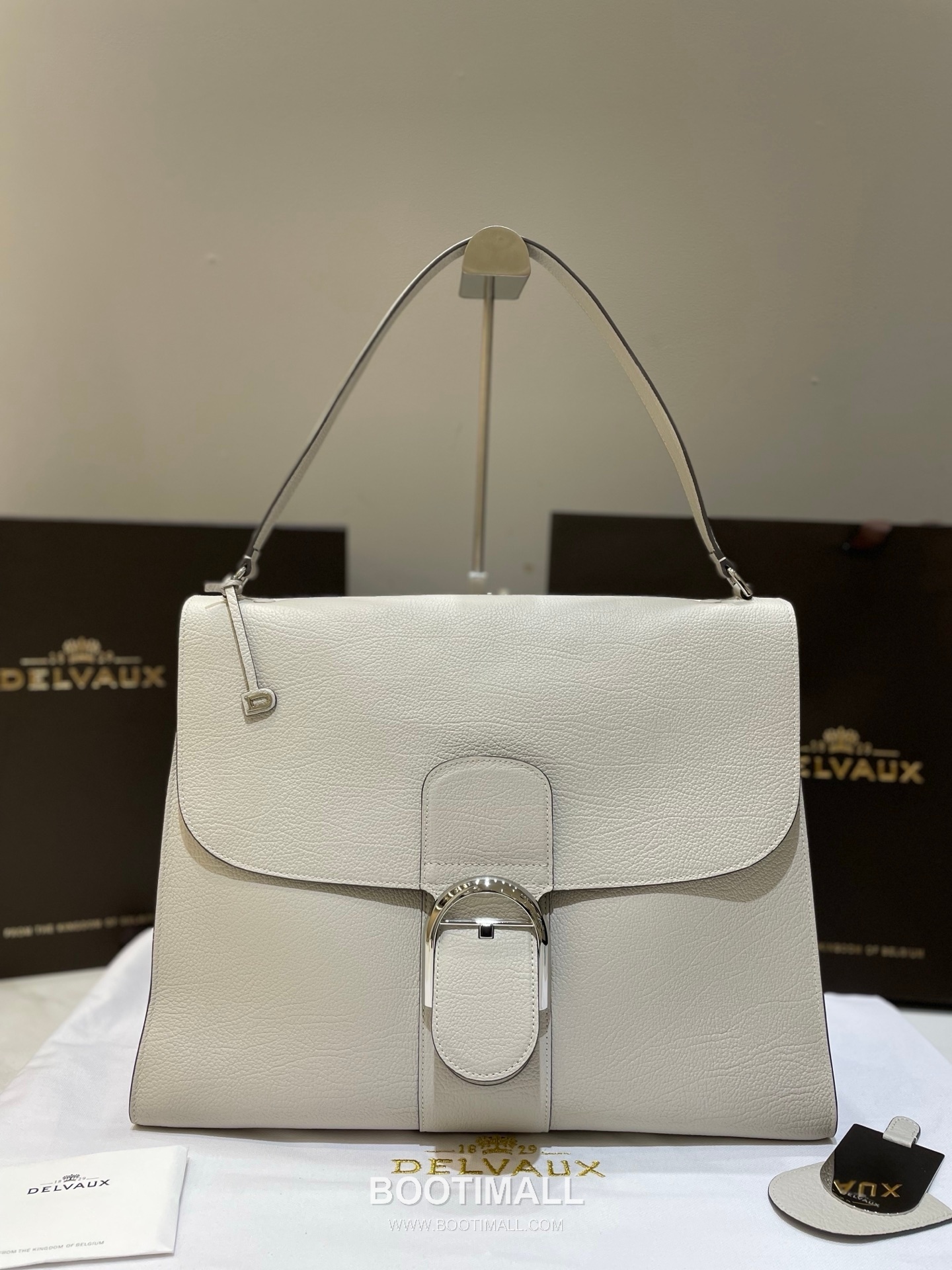 델보 템포 라지 넥그레인 카프스킨 그레이 스트랩 히든락 토트 핸드백 Delvaux Tempo Large Neck Grain Calfskin Gray Strap Hidden Lock Tote Handbag 37.5cm 6