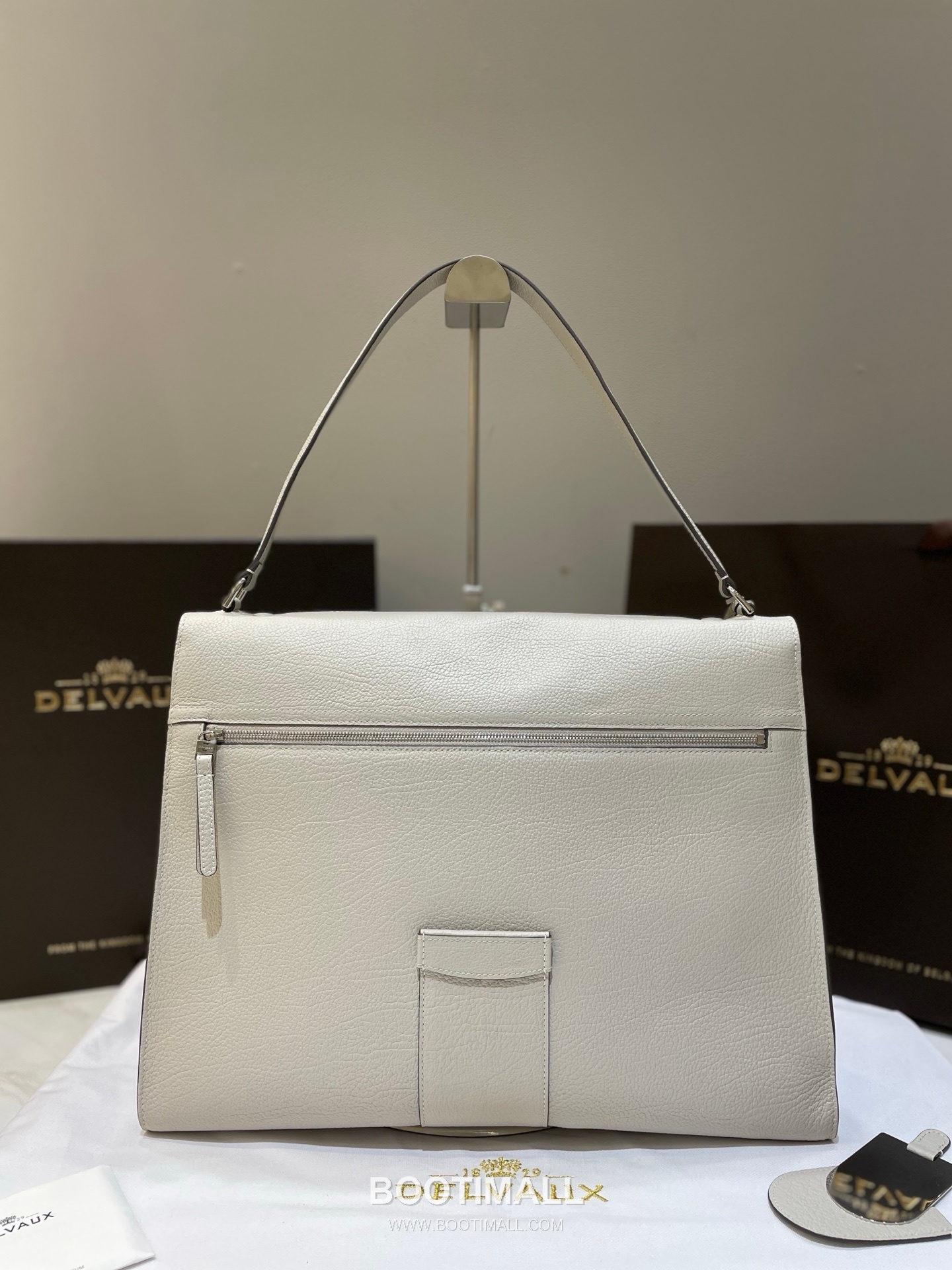 델보 템포 라지 넥그레인 카프스킨 그레이 스트랩 히든락 토트 핸드백 Delvaux Tempo Large Neck Grain Calfskin Gray Strap Hidden Lock Tote Handbag 37.5cm 7