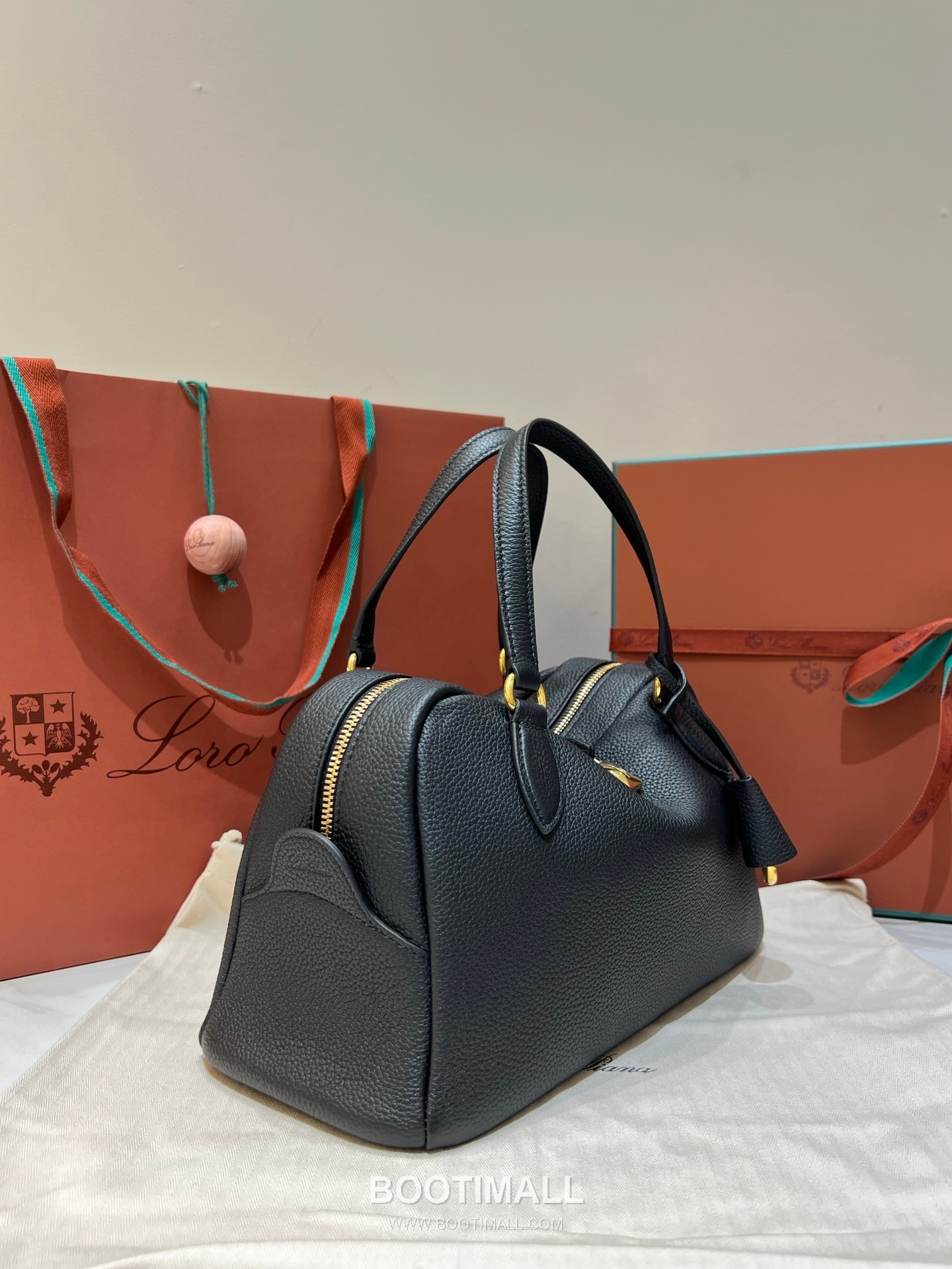 로로피아나 니들 스몰 캔버스 카프스킨 베이지 스트랩 더블지퍼 토트 핸드백 Loro Piana Needle Small Canvas Calfskin Beige Strap Double Zip Tote Handbag 31cm 7