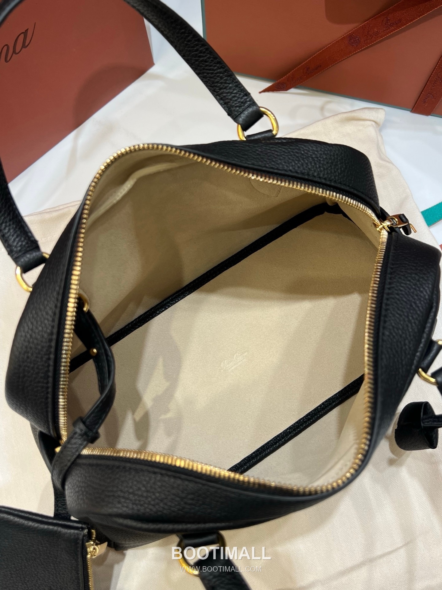 로로피아나 니들 스몰 캔버스 카프스킨 베이지 스트랩 더블지퍼 토트 핸드백 Loro Piana Needle Small Canvas Calfskin Beige Strap Double Zip Tote Handbag 31cm 10