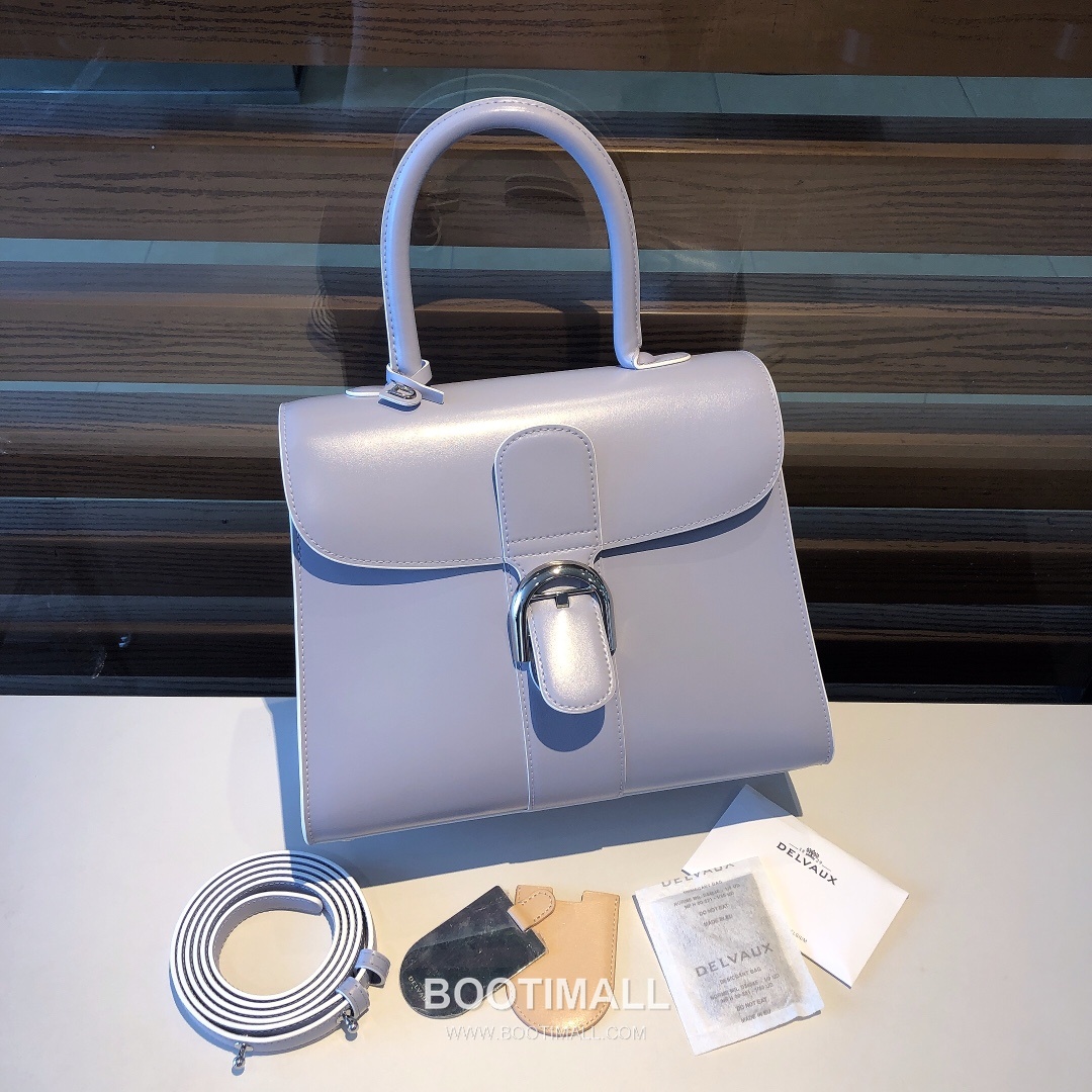 델보 브리앙 MM 박스 카프스킨 라벤더 퍼플 스트랩 메탈락 플랩 핸드백 Delvaux Brillant MM Box Calfskin Lavender Purple Strap Metal Lock Flap Handbag 99105066 28cm 1