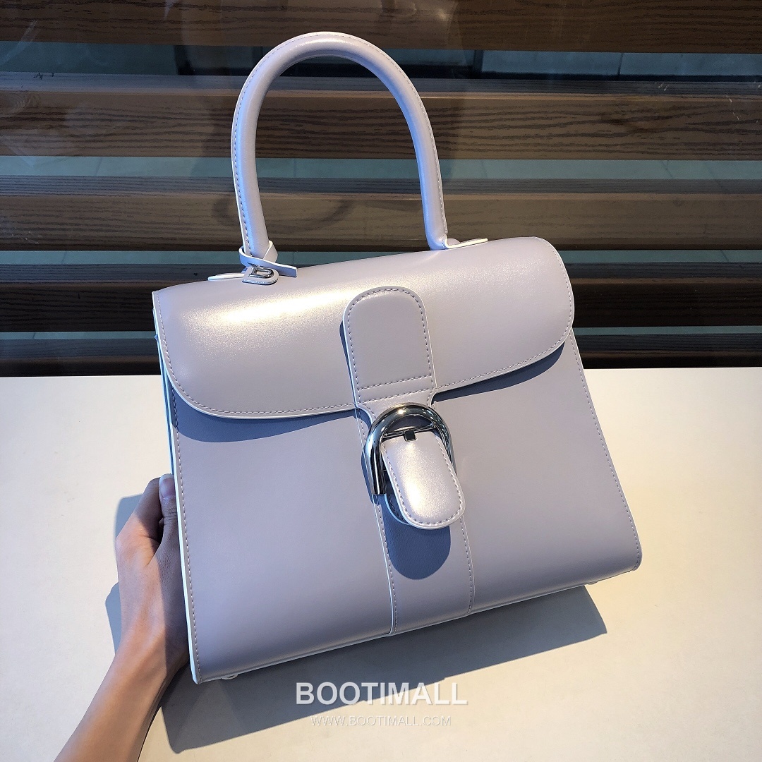 델보 브리앙 MM 박스 카프스킨 라벤더 퍼플 스트랩 메탈락 플랩 핸드백 Delvaux Brillant MM Box Calfskin Lavender Purple Strap Metal Lock Flap Handbag 99105066 28cm 2