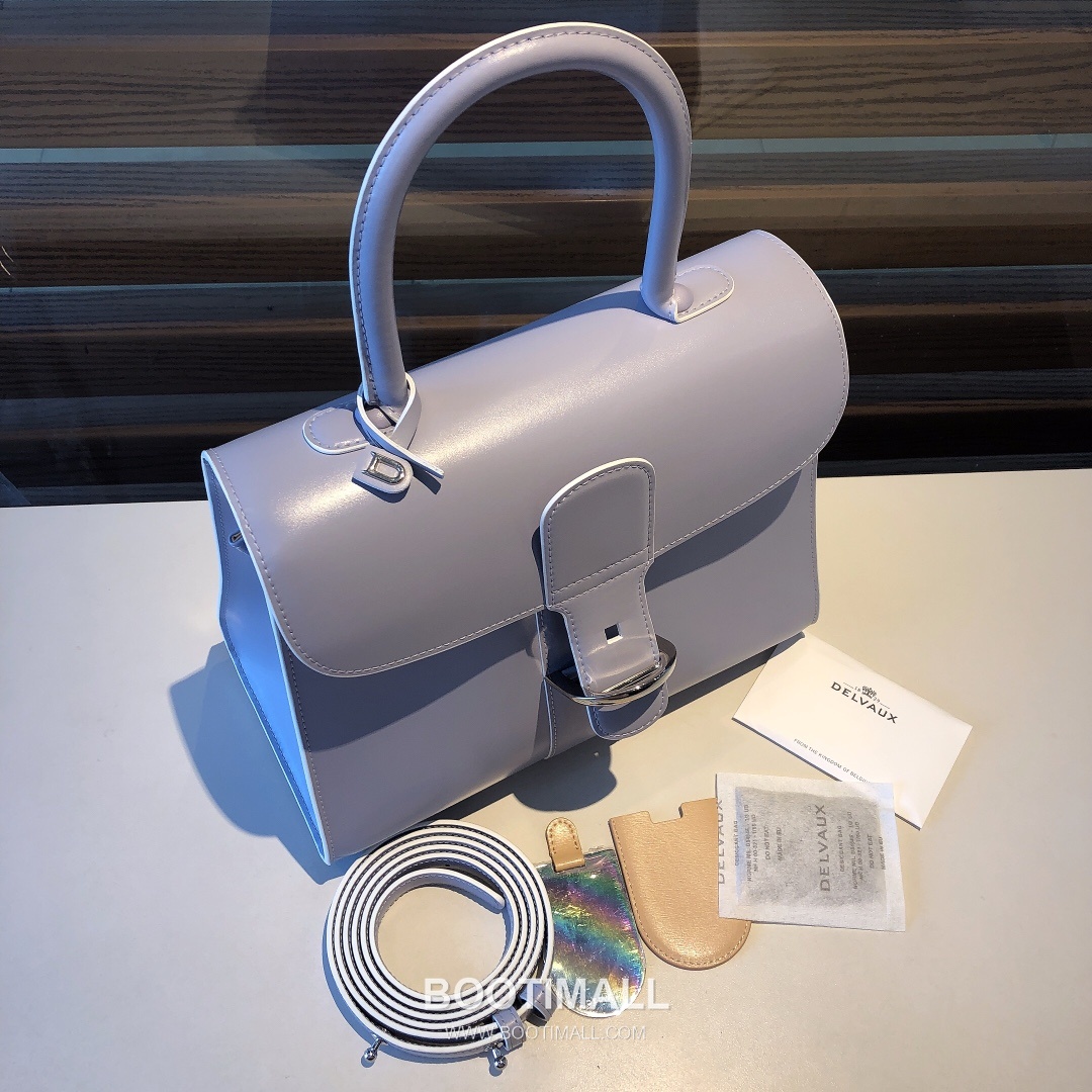 델보 브리앙 MM 박스 카프스킨 라벤더 퍼플 스트랩 메탈락 플랩 핸드백 Delvaux Brillant MM Box Calfskin Lavender Purple Strap Metal Lock Flap Handbag 99105066 28cm 4