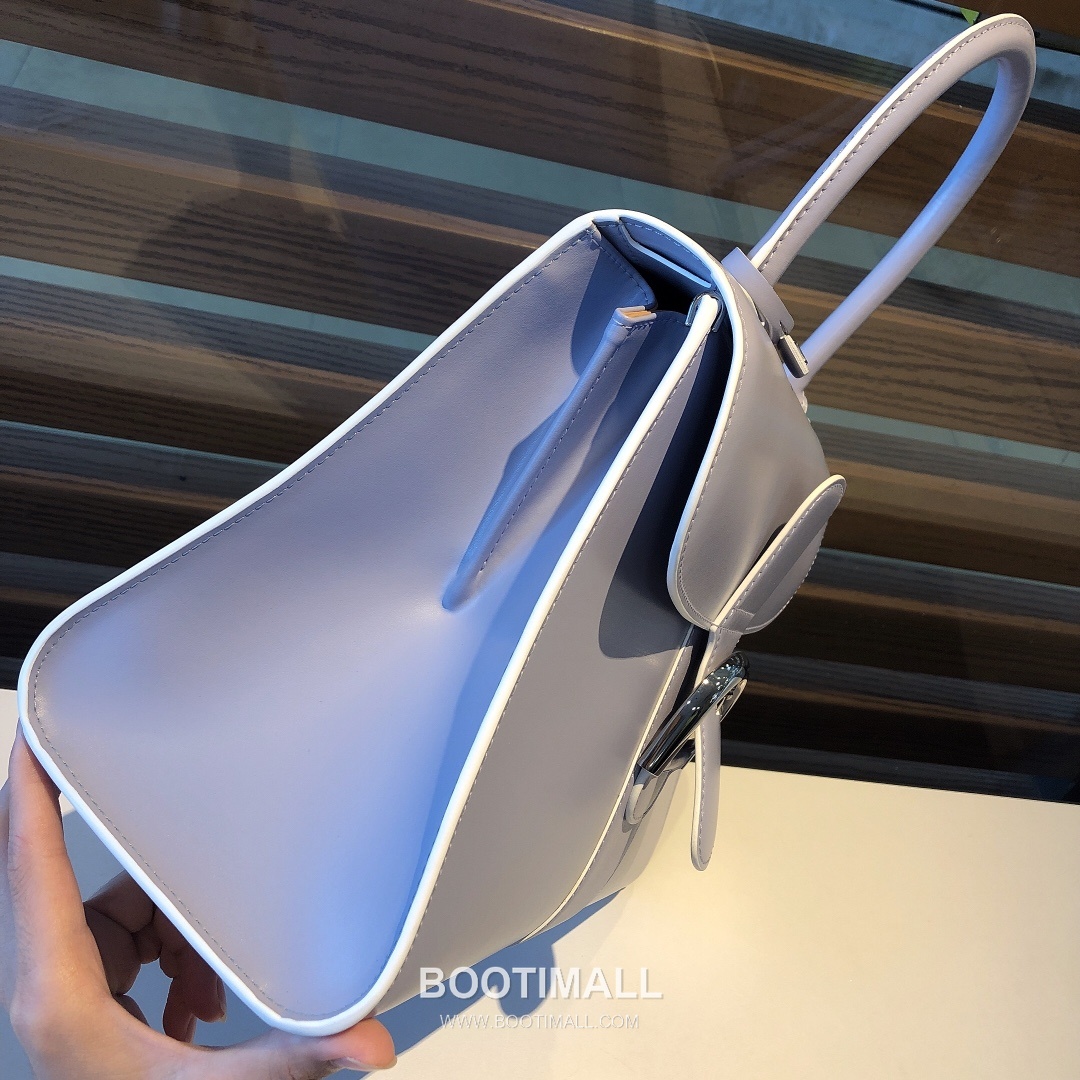 델보 브리앙 MM 박스 카프스킨 라벤더 퍼플 스트랩 메탈락 플랩 핸드백 Delvaux Brillant MM Box Calfskin Lavender Purple Strap Metal Lock Flap Handbag 99105066 28cm 5