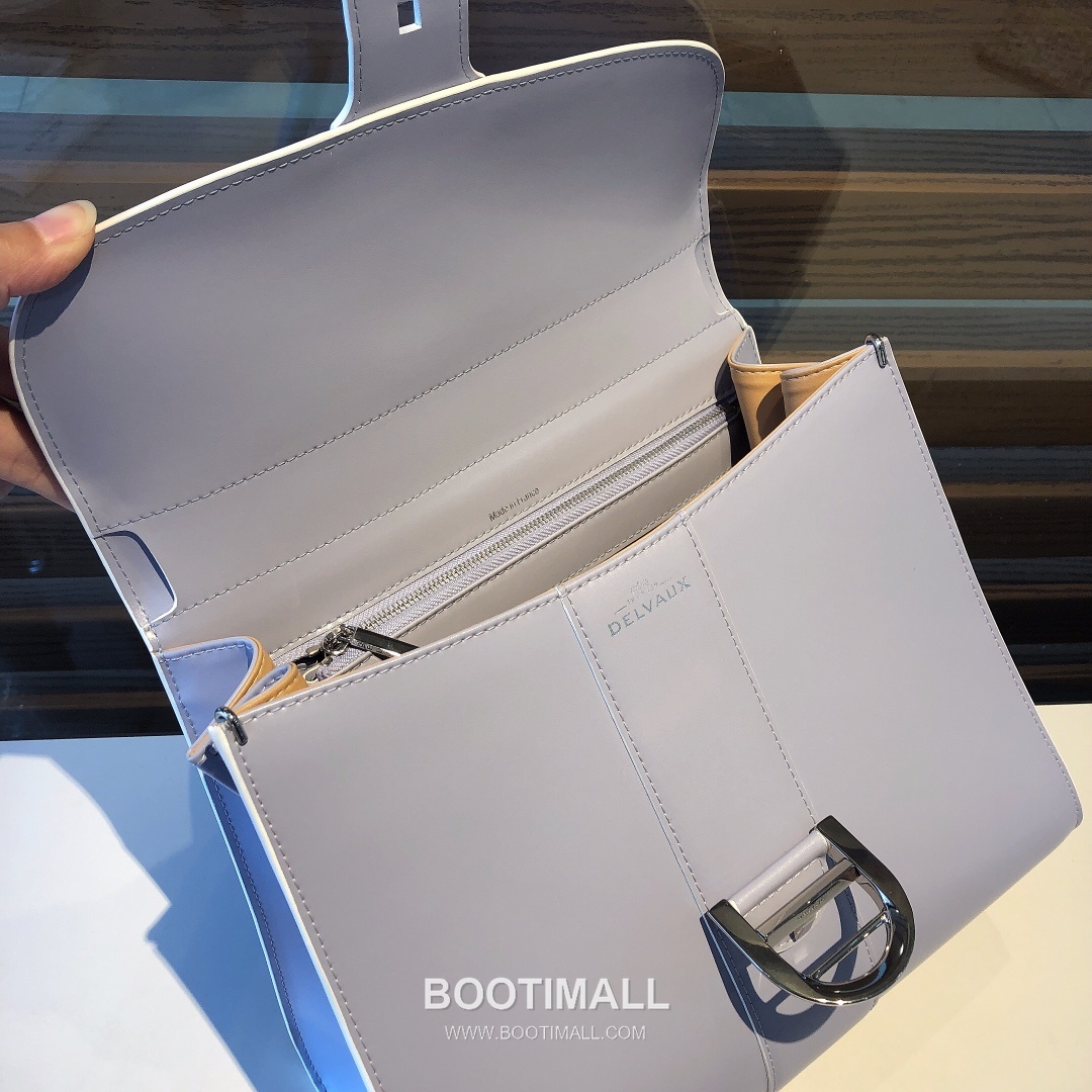 델보 브리앙 MM 박스 카프스킨 라벤더 퍼플 스트랩 메탈락 플랩 핸드백 Delvaux Brillant MM Box Calfskin Lavender Purple Strap Metal Lock Flap Handbag 99105066 28cm 6