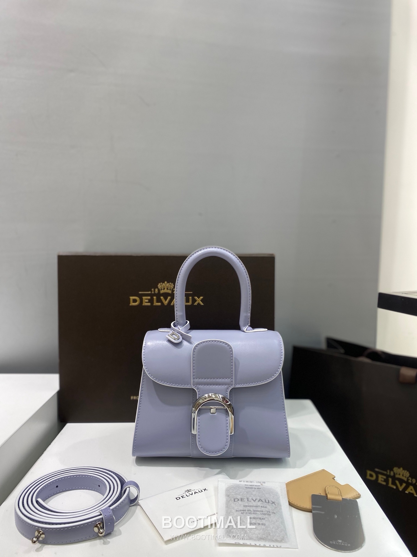 델보 브리앙 스몰 박스 카프스킨 퍼플 스트랩 메탈락 플랩 핸드백 Delvaux Brillant Small Box Calfskin Purple Strap Metal Lock Flap Handbag 99095066 20cm 1