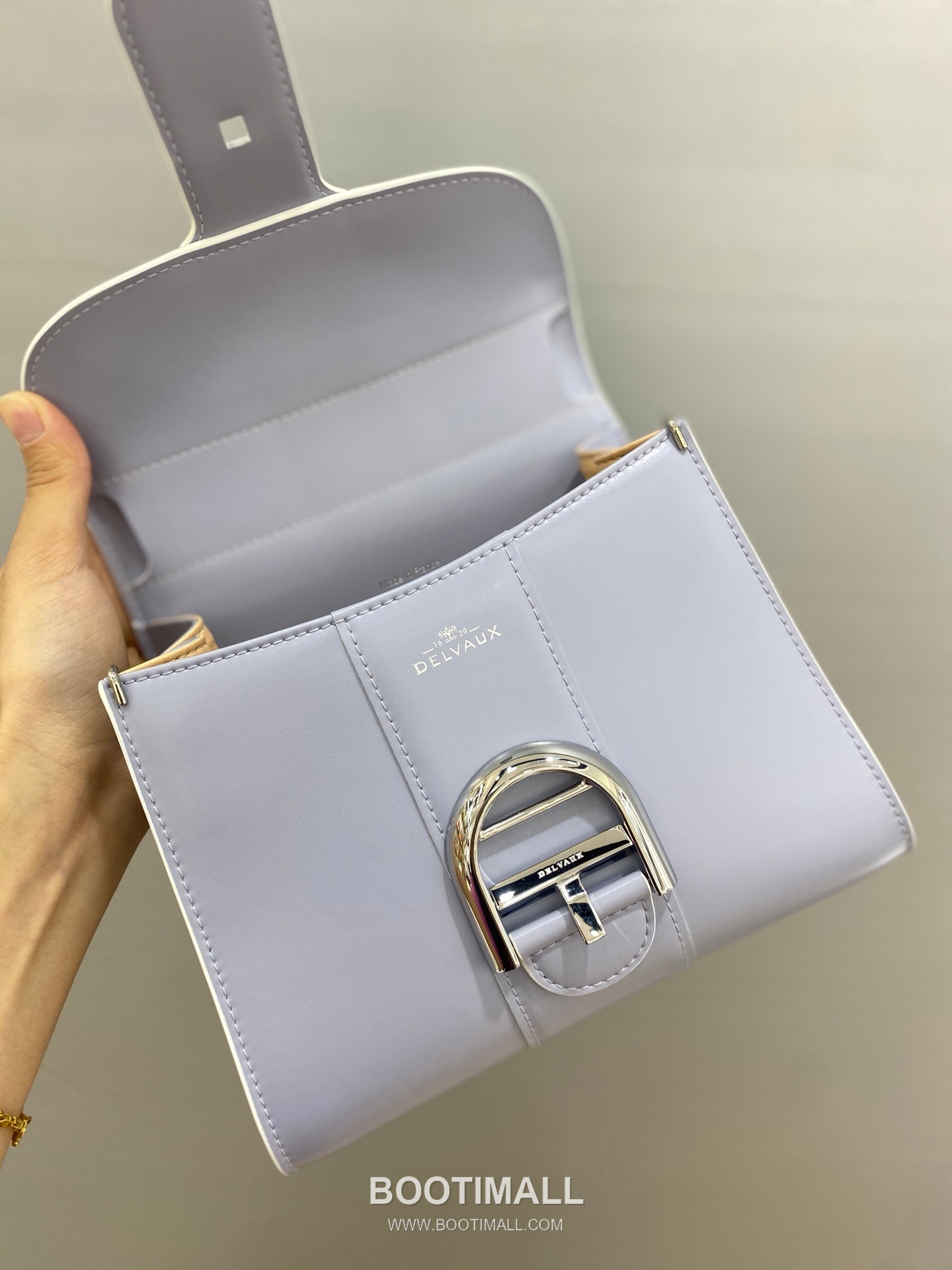 델보 브리앙 스몰 박스 카프스킨 퍼플 스트랩 메탈락 플랩 핸드백 Delvaux Brillant Small Box Calfskin Purple Strap Metal Lock Flap Handbag 99095066 20cm 6