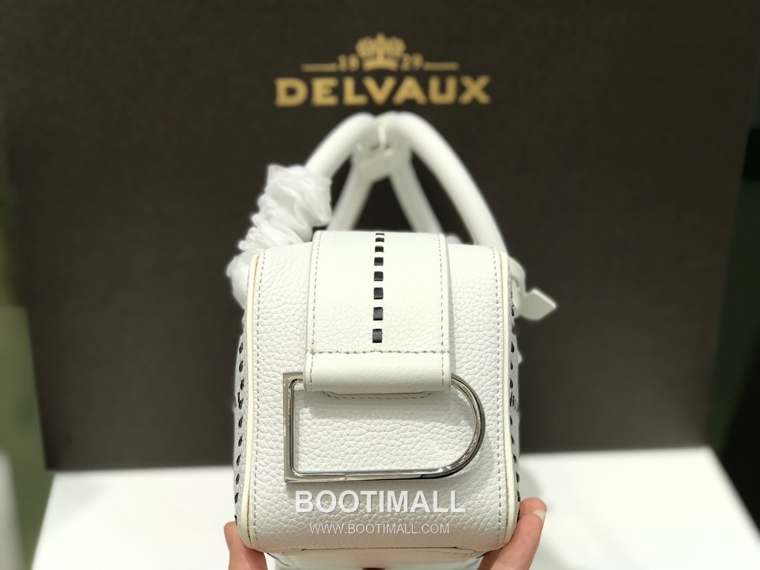 델보 쿨 박스 스몰 카프스킨 블랙 스트랩 D링 지퍼 토트 핸드백 Delvaux Cool Box Small Calfskin Black Strap D Ring Zip Tote Handbag 99130066 22cm 6