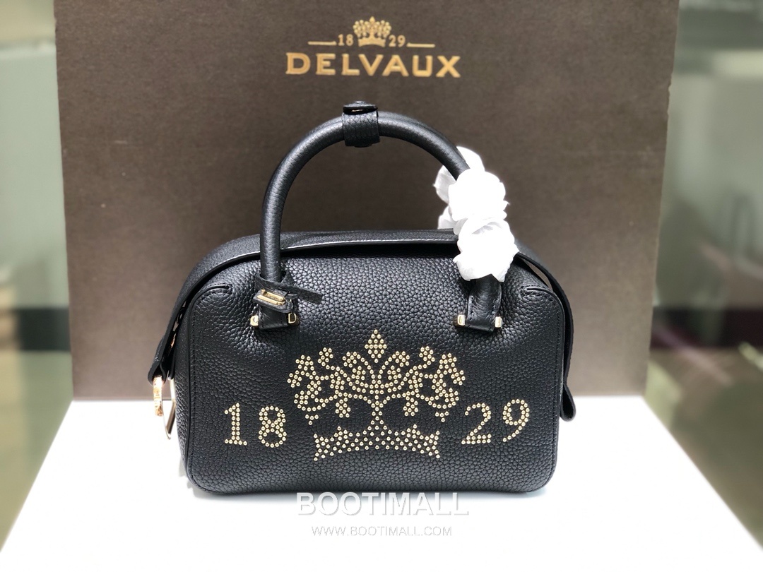 델보 쿨 박스 스몰 카프스킨 블랙 스트랩 D링 지퍼 토트 핸드백 Delvaux Cool Box Small Calfskin Black Strap D Ring Zip Tote Handbag 99130066 22cm 2