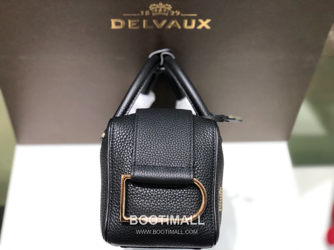델보 쿨 박스 스몰 카프스킨 블랙 스트랩 D링 지퍼 토트 핸드백 Delvaux Cool Box Small Calfskin Black Strap D Ring Zip Tote Handbag 99130066 22cm 6