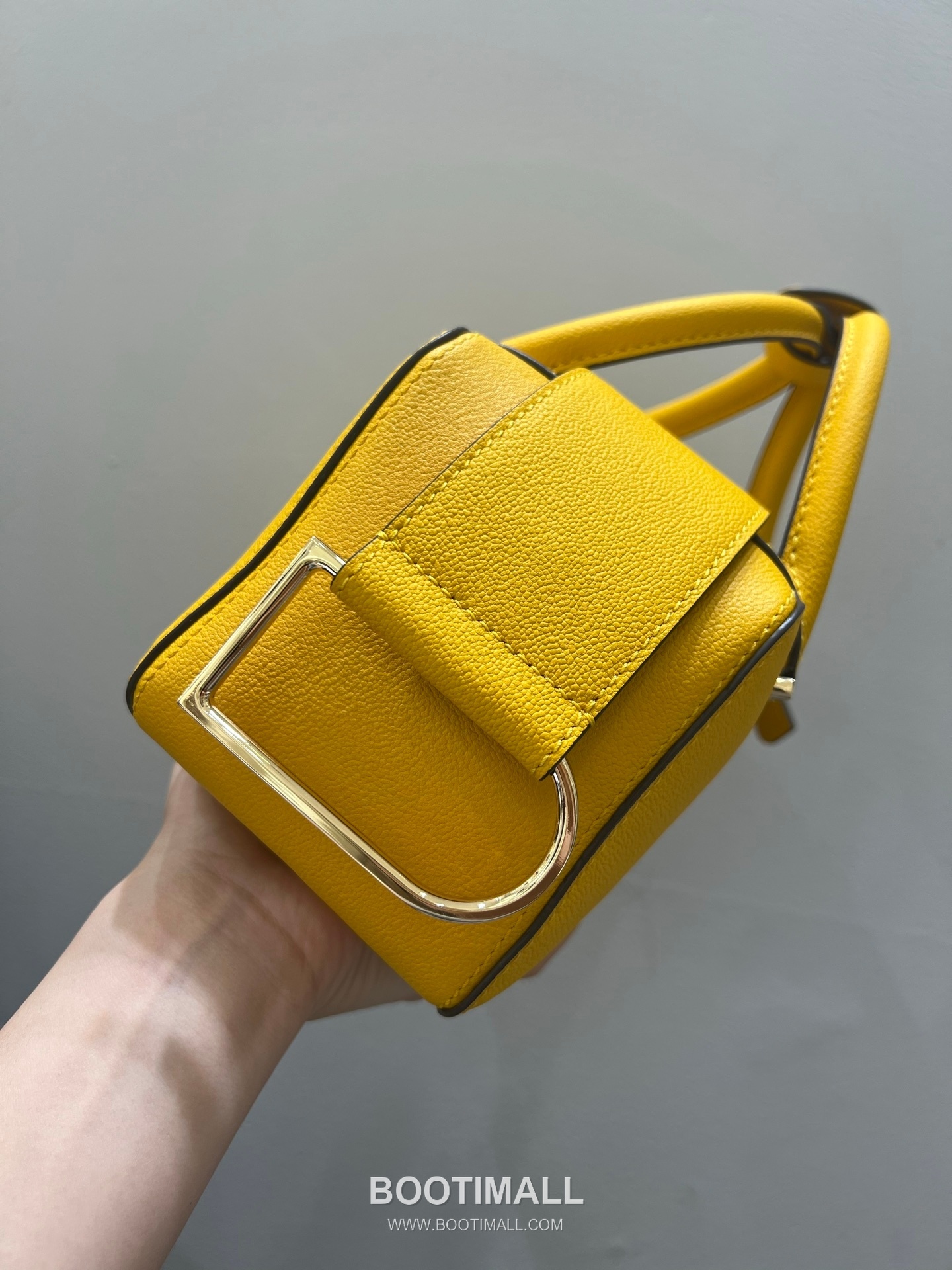 델보 쿨 박스 미니 카프스킨 옐로우 스트랩 D링 지퍼 토트 핸드백 Delvaux Cool Box Mini Calfskin Yellow Strap D Ring Zip Tote Handbag 99120066 22cm 3