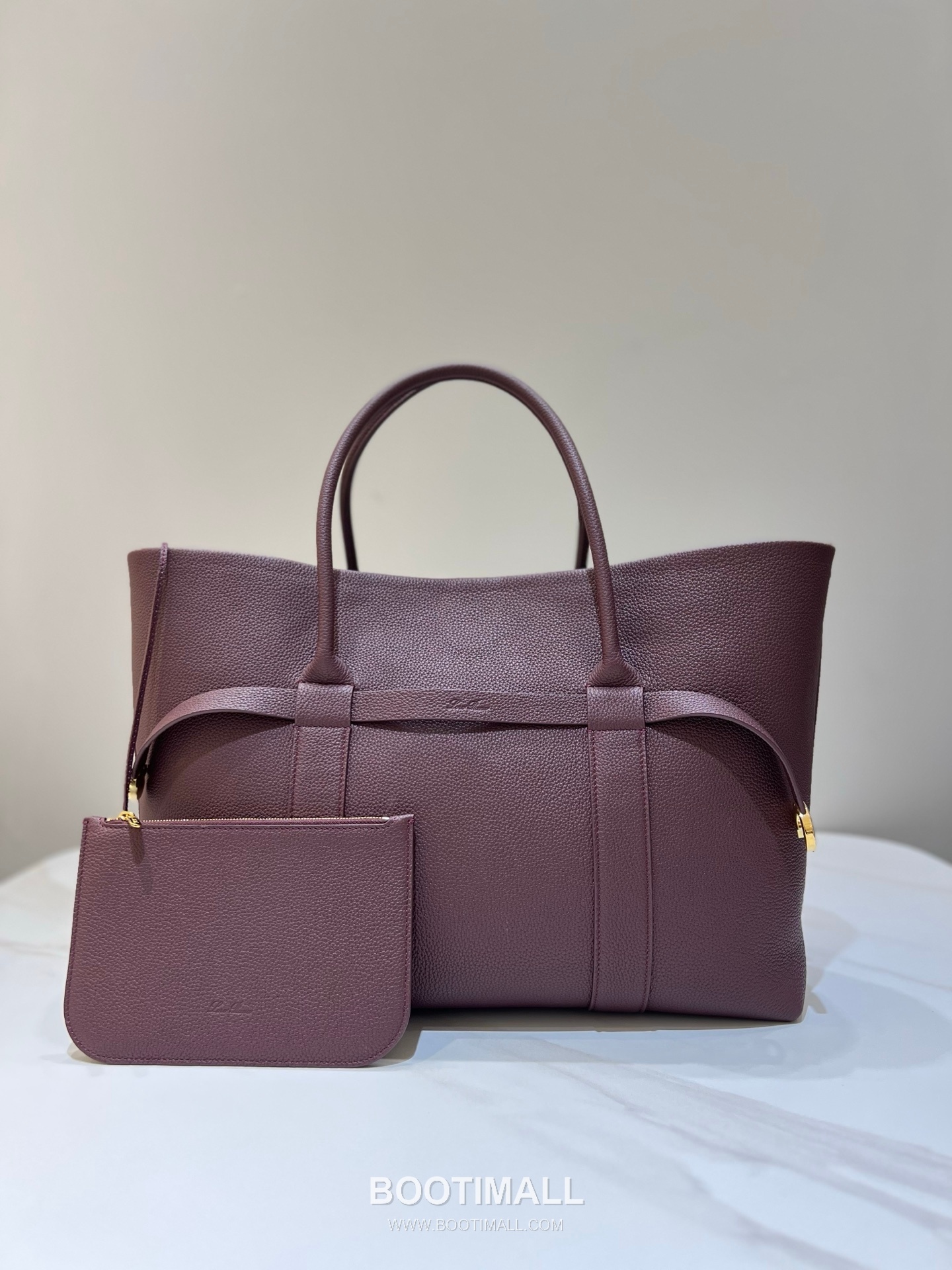 로로피아나 기에라 쇼퍼 라지 그레인 레더 그레이 벨트링 토트 핸드백 Loro Piana Ghiera Shopper Large Grain Leather Gray Belt Ring Tote Handbag 40cm 1