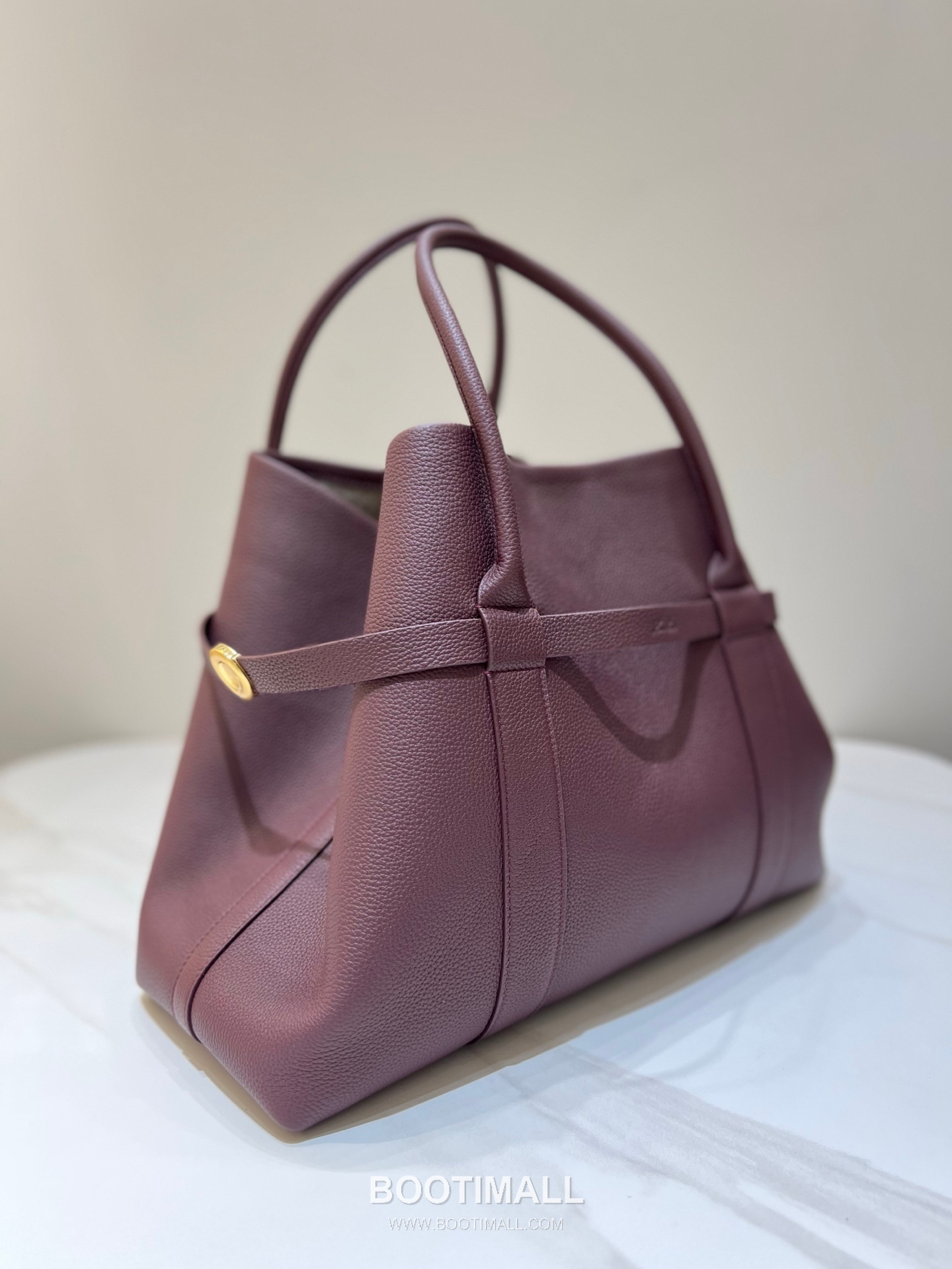 로로피아나 기에라 쇼퍼 라지 그레인 레더 그레이 벨트링 토트 핸드백 Loro Piana Ghiera Shopper Large Grain Leather Gray Belt Ring Tote Handbag 40cm 3