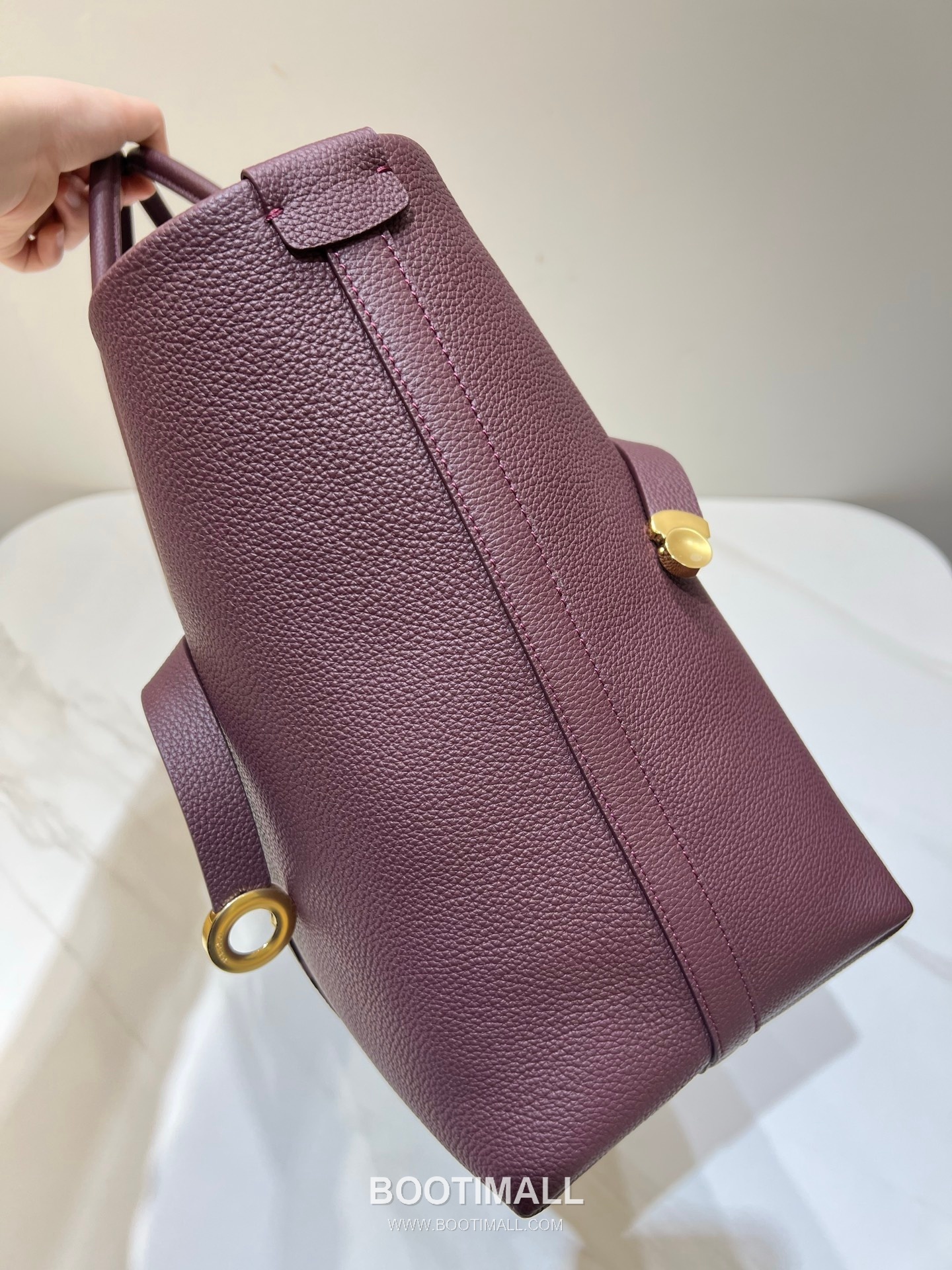 로로피아나 기에라 쇼퍼 라지 그레인 레더 그레이 벨트링 토트 핸드백 Loro Piana Ghiera Shopper Large Grain Leather Gray Belt Ring Tote Handbag 40cm 4