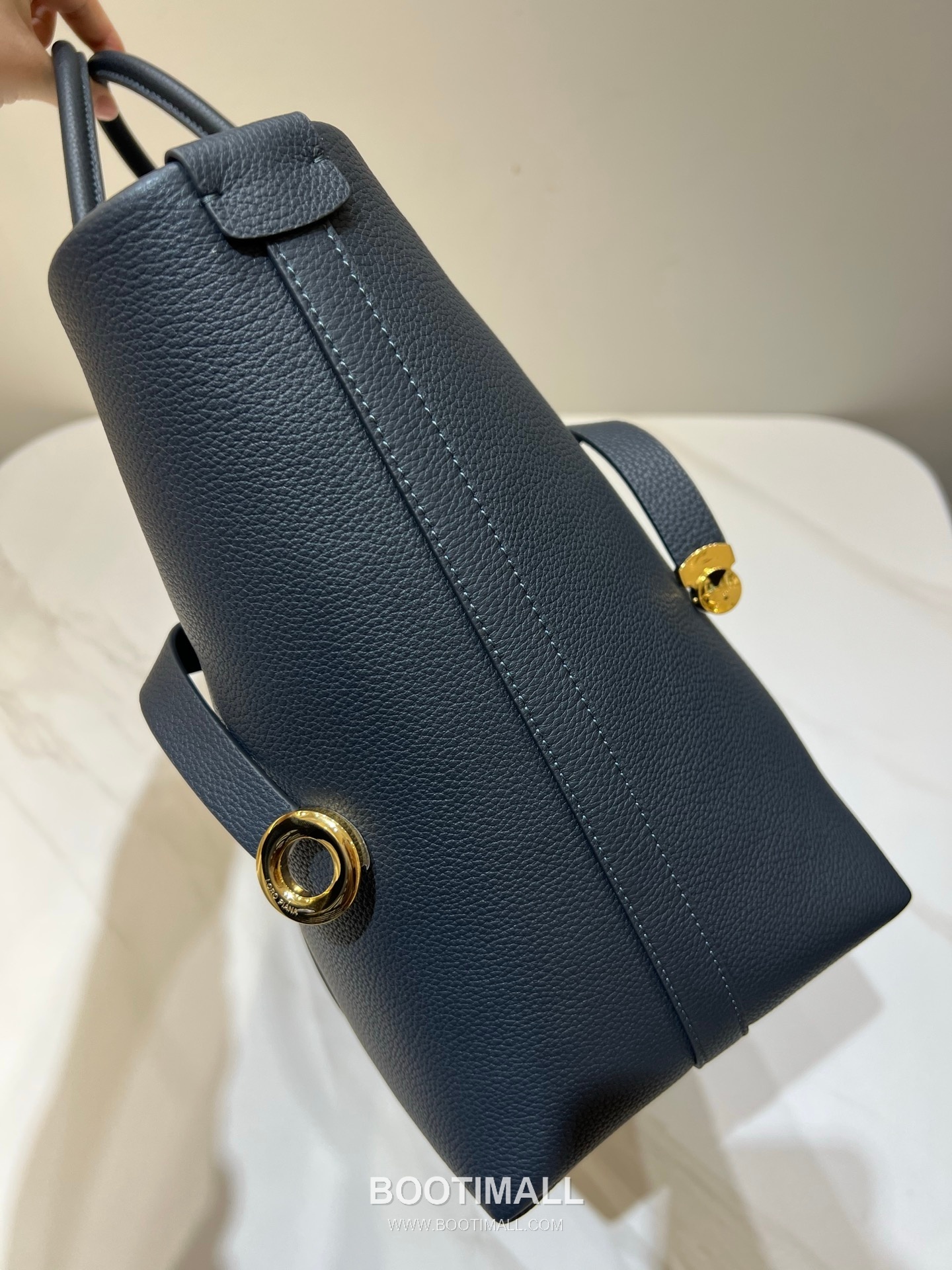 로로피아나 기에라 쇼퍼 라지 그레인 레더 그레이 벨트링 토트 핸드백 Loro Piana Ghiera Shopper Large Grain Leather Gray Belt Ring Tote Handbag 40cm 4