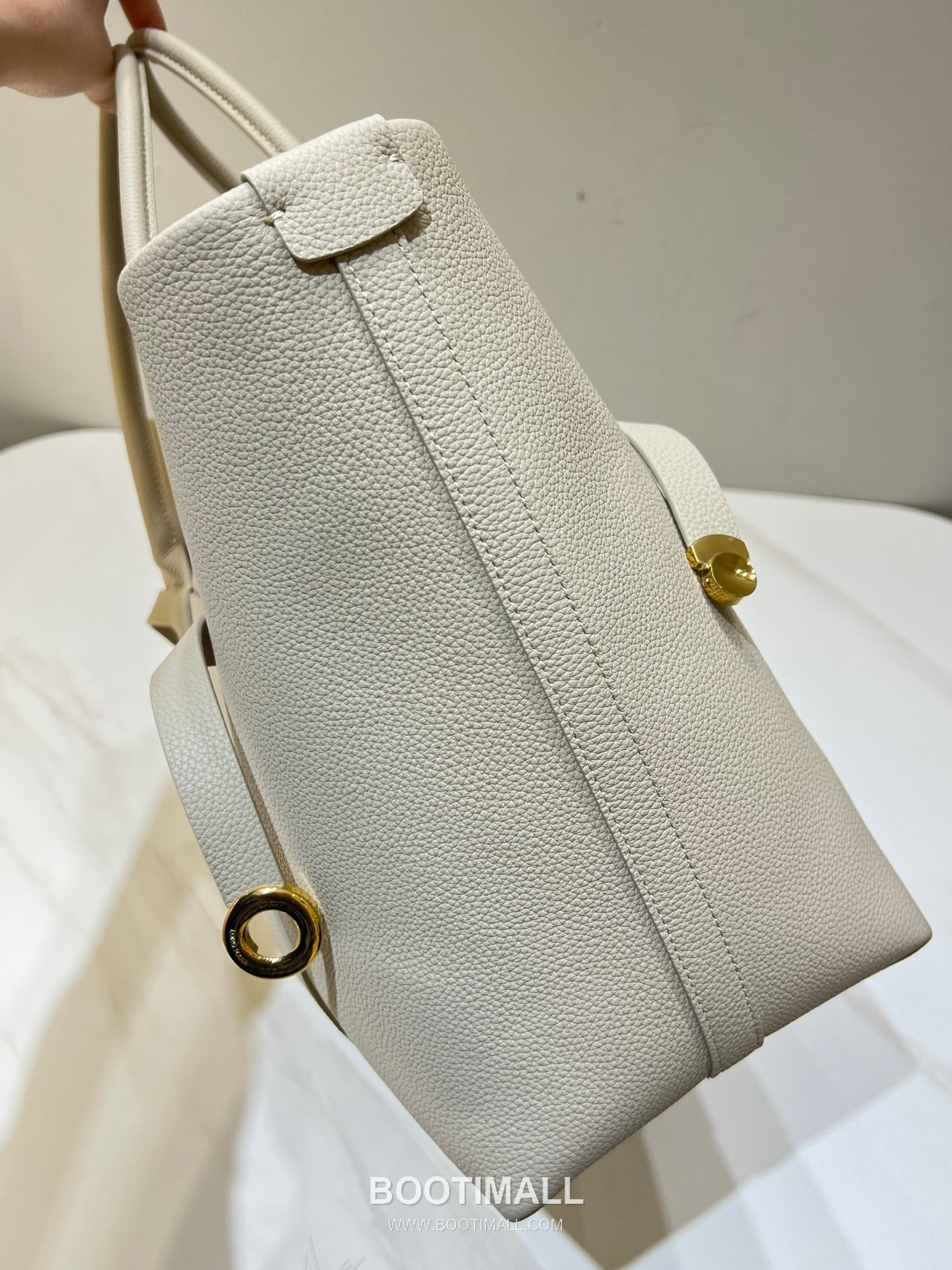 로로피아나 기에라 쇼퍼 라지 그레인 레더 그레이 벨트링 토트 핸드백 Loro Piana Ghiera Shopper Large Grain Leather Gray Belt Ring Tote Handbag 40cm 4