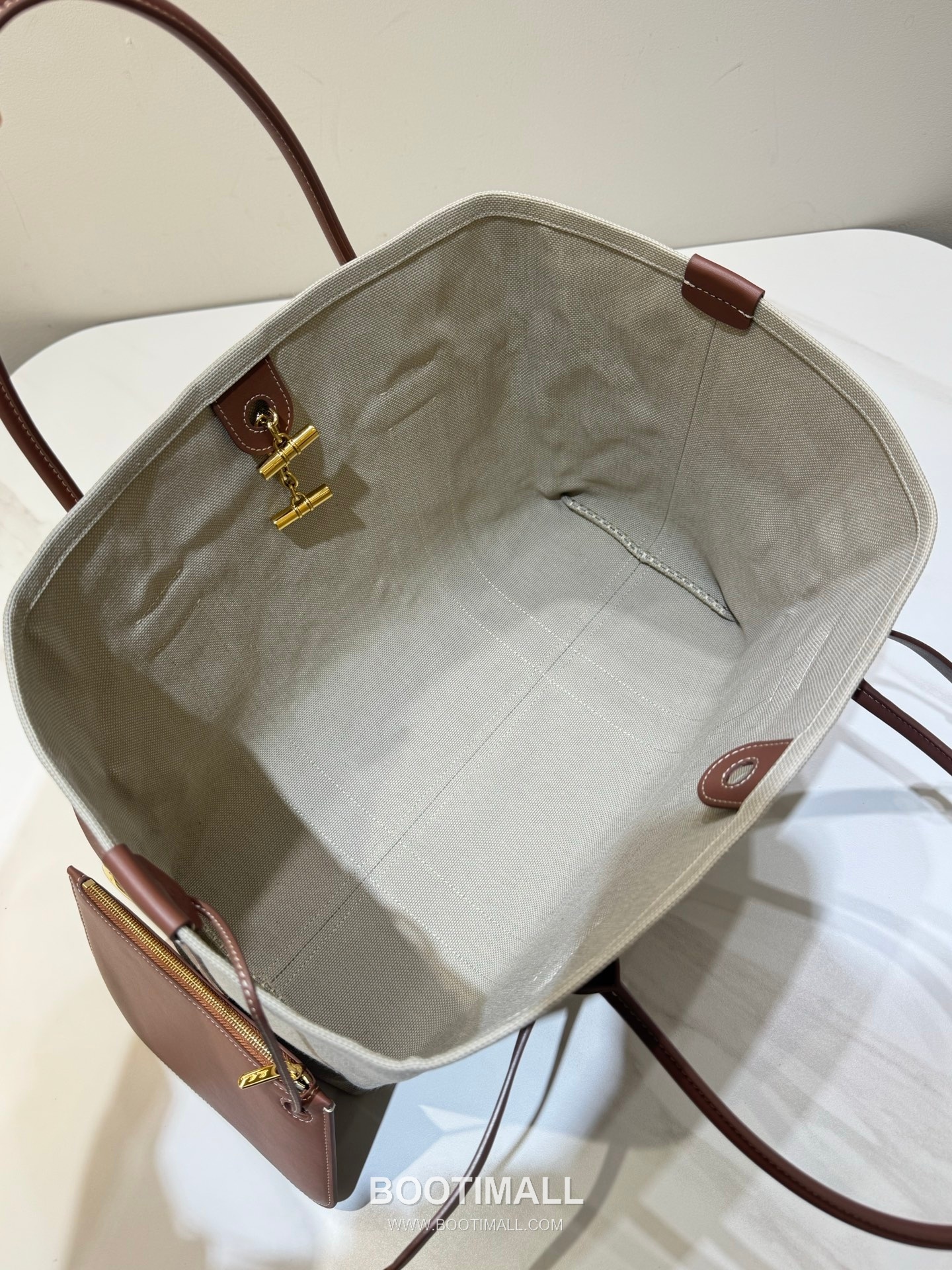 로로피아나 기에라 쇼퍼 라지 캔버스 카프스킨 베이지 벨트링 토트 핸드백 Loro Piana Ghiera Shopper Large Canvas Calfskin Beige Belt Ring Tote Handbag 40cm 6