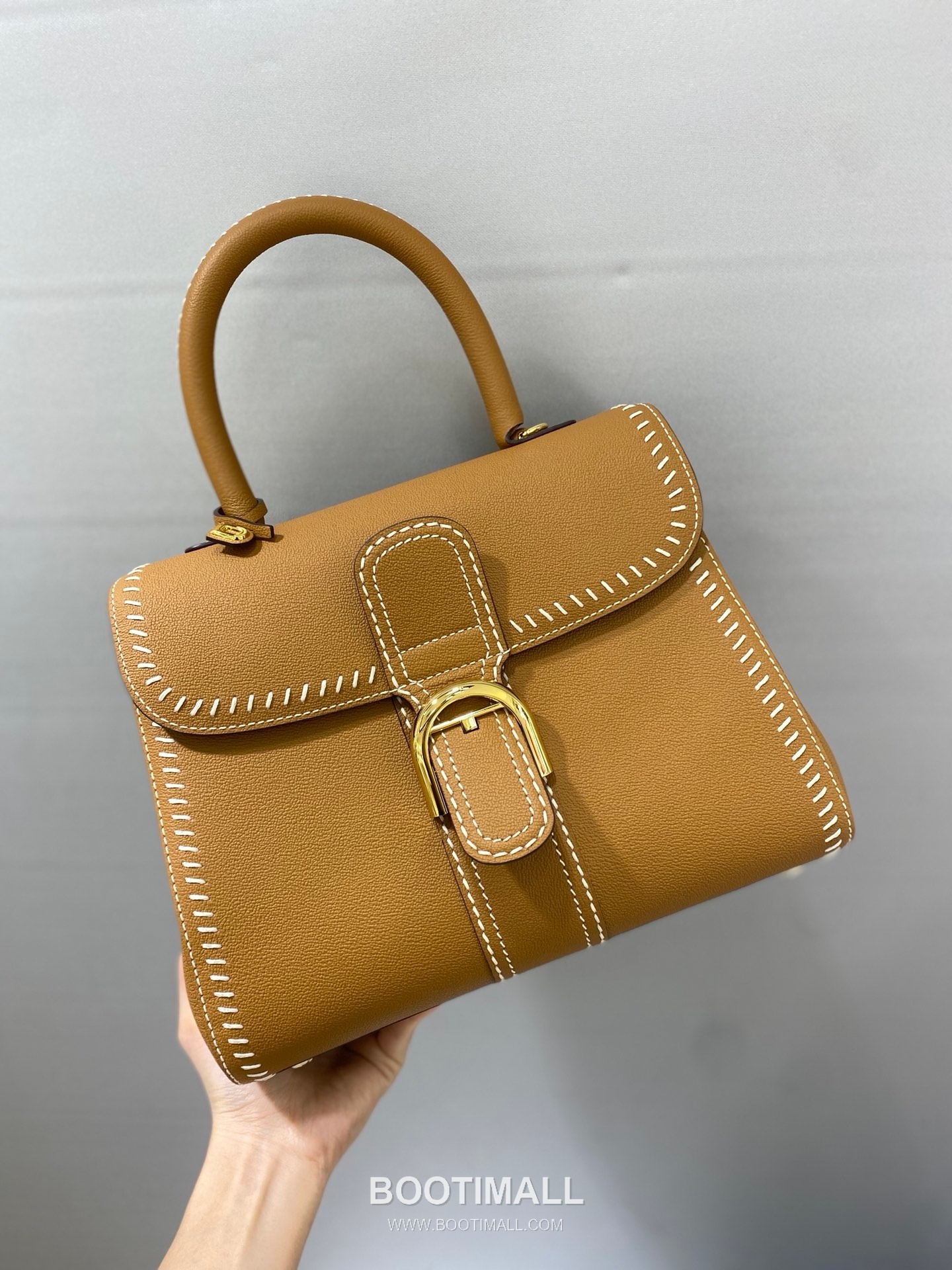 델보 브리앙 21 박스 카프스킨 카멜 스트랩 외부스티치 메탈락 플랩 핸드백 Delvaux Brillant 21 Box Calfskin Camel Strap External Stitch Metal Lock Flap Handbag 99150066 28cm 2