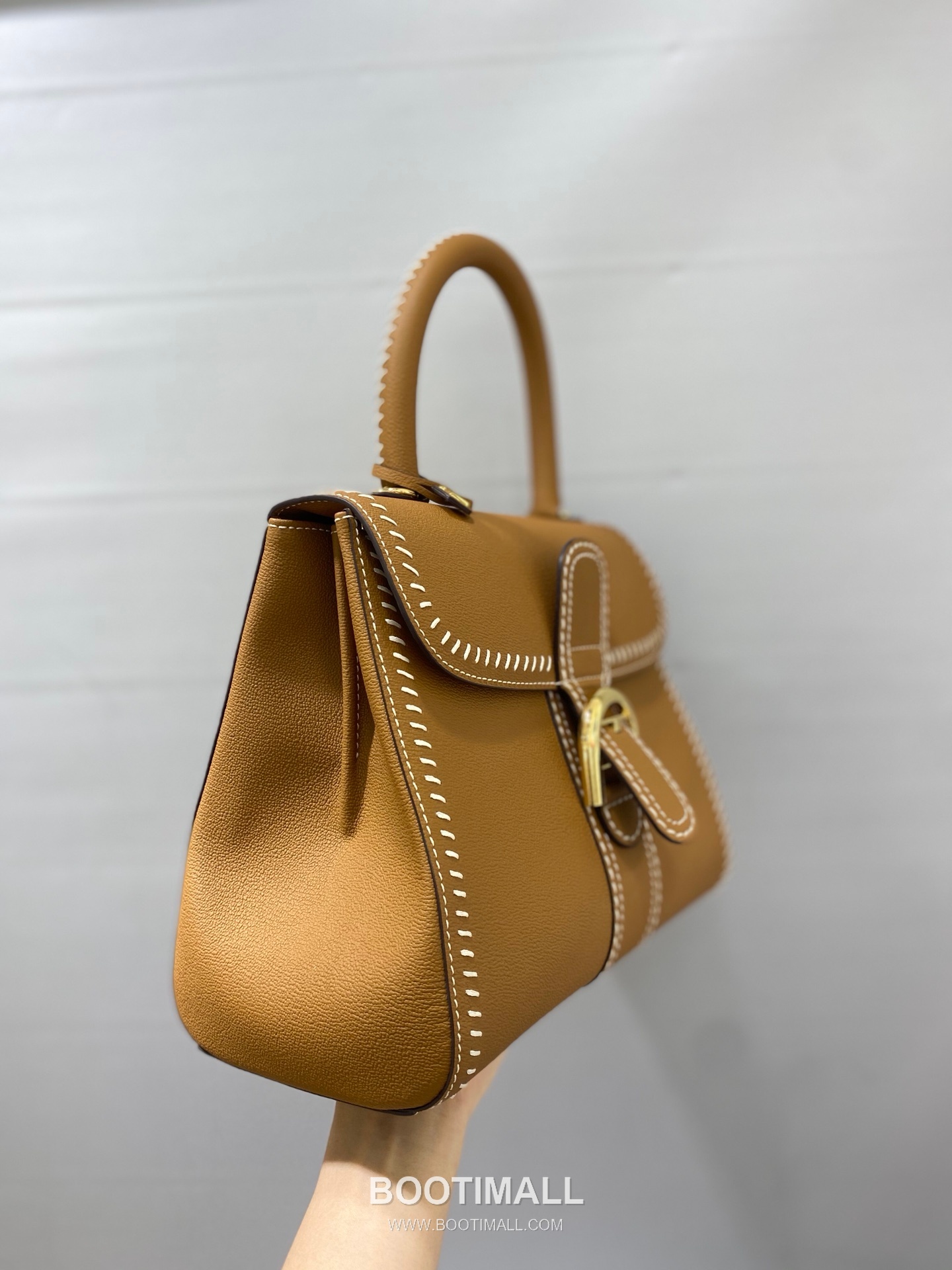 델보 브리앙 21 박스 카프스킨 카멜 스트랩 외부스티치 메탈락 플랩 핸드백 Delvaux Brillant 21 Box Calfskin Camel Strap External Stitch Metal Lock Flap Handbag 99150066 28cm 4
