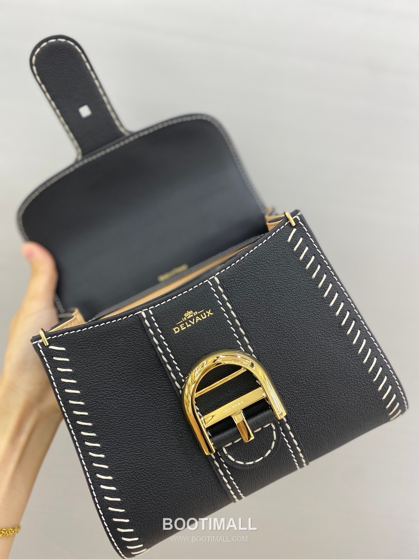 델보 브리앙 21 스몰 박스 카프스킨 카멜 스트랩 외부스티치 메탈락 플랩 핸드백 Delvaux Brillant 21 Small Box Calfskin Camel Strap External Stitch Metal Lock Flap Handbag 99125066 20cm 6