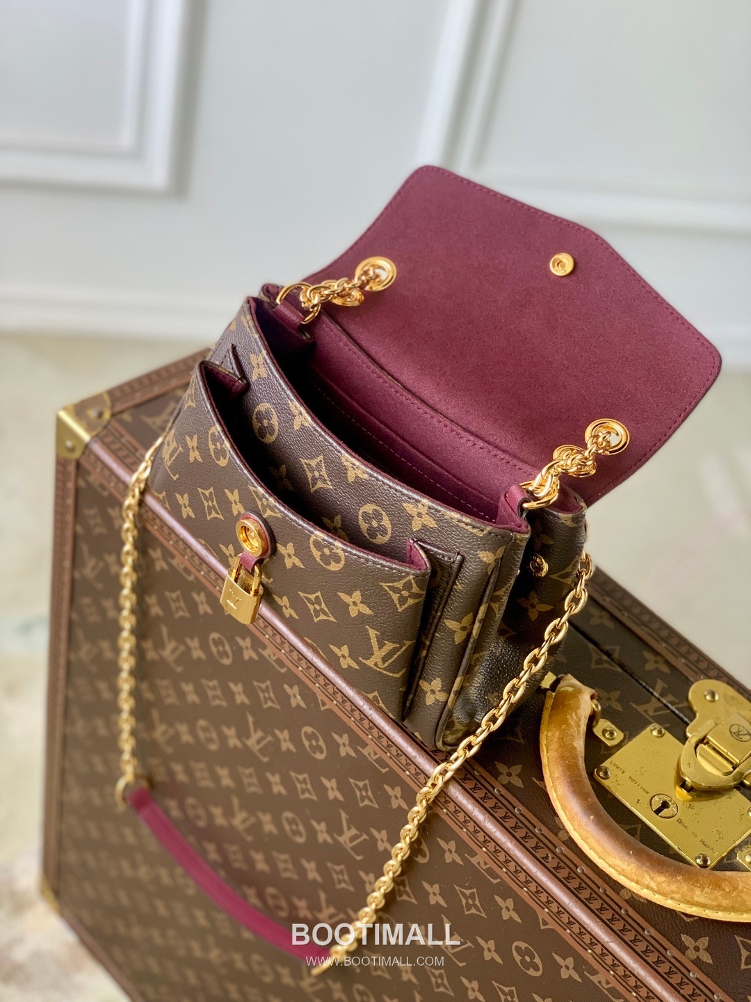 루이비통 생제르맹 BB 모노그램 캔버스 레더 체인 퍼플레드 숄더백 Louis Vuitton Saint-Germain BB Monogram Canvas Leather Chain Purple Red Shoulder Bag M27067 24cm 9