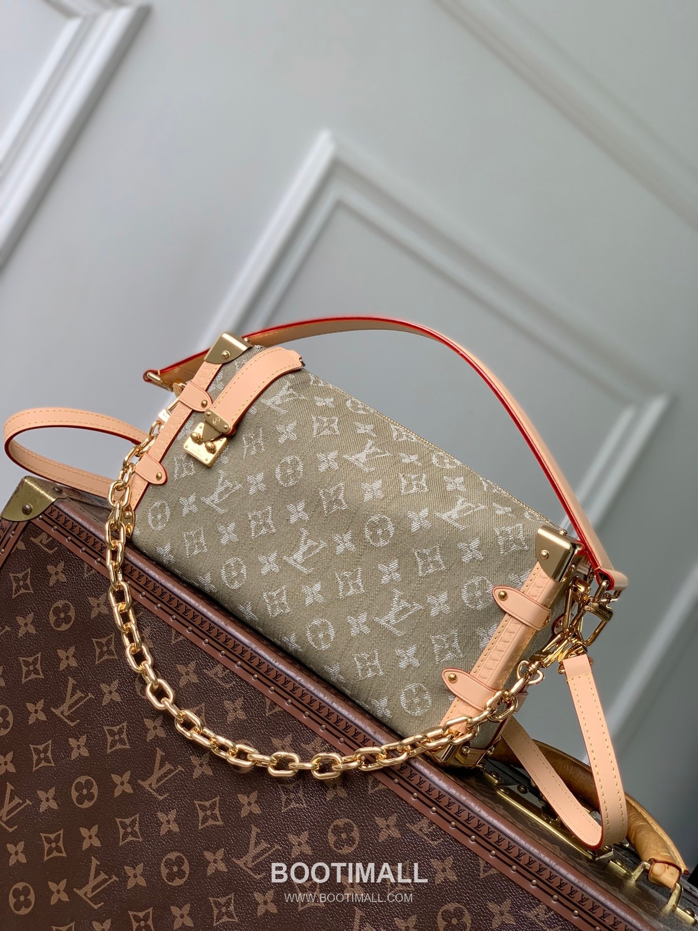 루이비통 사이드 트렁크 이스트웨스트 모노그램 레더 S락 체인 그린 숄더백 Louis Vuitton Side Trunk East-West Monogram Leather S-Lock Chain Green Shoulder Bag M27451 28cm 1