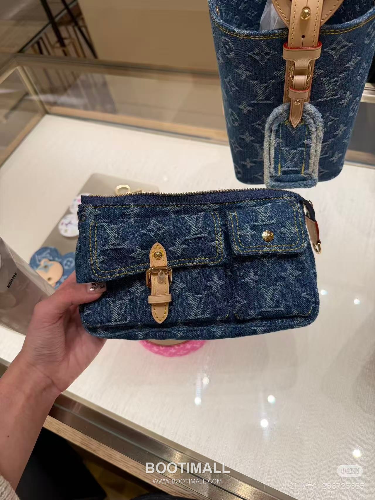 루이비통 포쉐트 악세수아 카고 코튼 레더 프론트포켓 그린 숄더백 Louis Vuitton Pochette Accessories Cargo Cotton Leather Front Pocket Green Shoulder Bag M27602 23.5cm 7