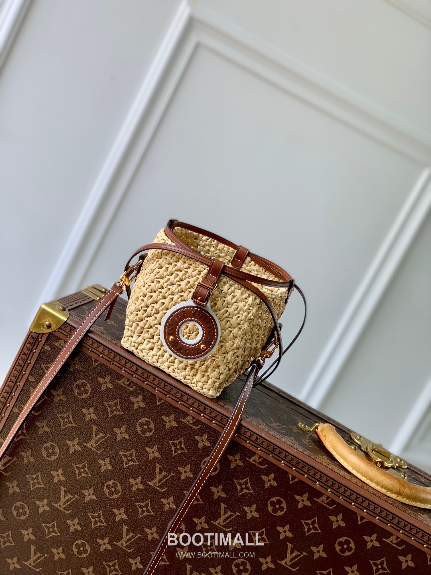 루이비통 노에 퍼스 라피아 레더 트리밍 드로우스트링 미니 버킷백 Louis Vuitton Noe Purse Raffia Leather Trim Drawstring Mini Bucket Bag M83521 12cm 1