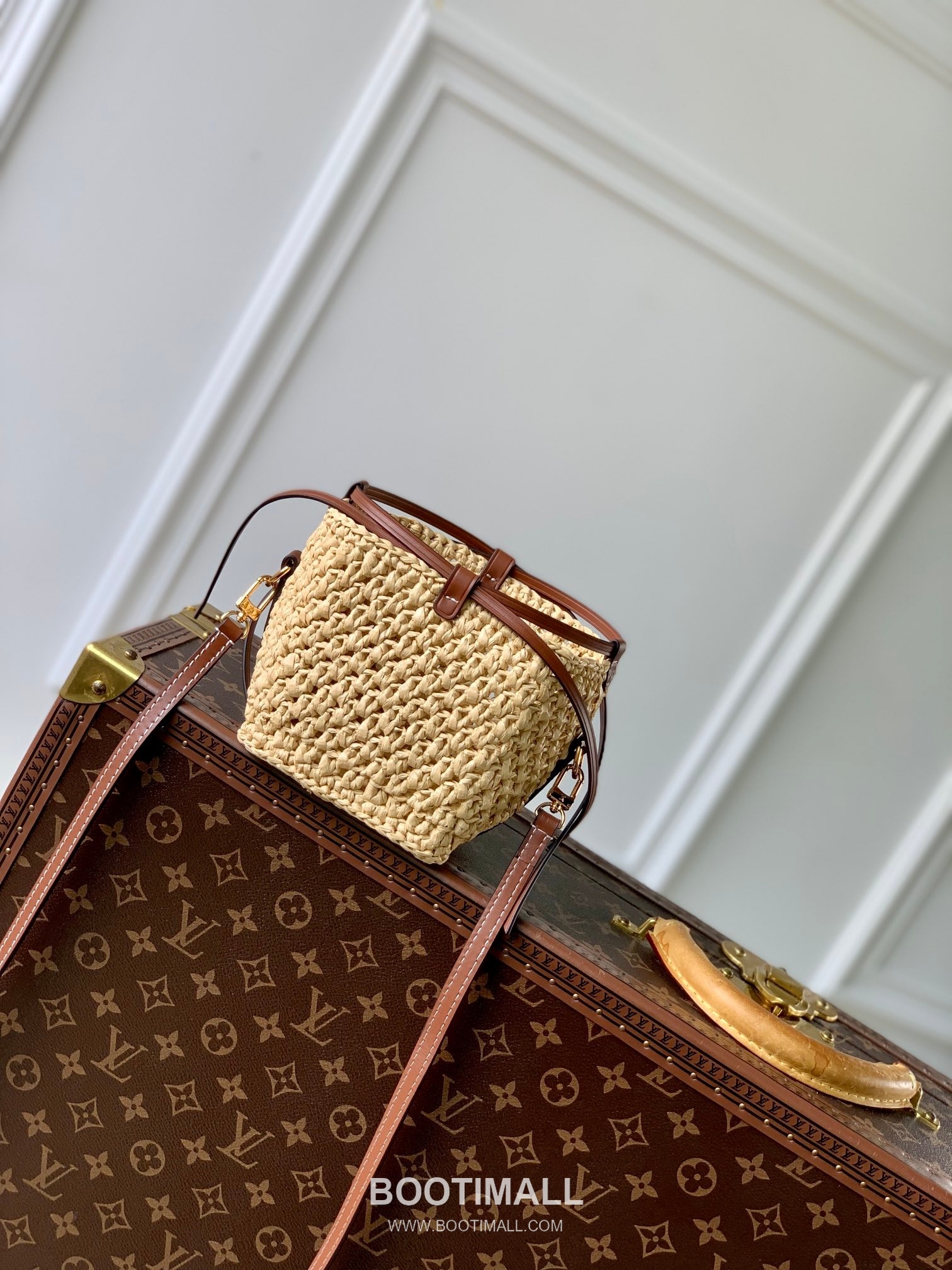 루이비통 노에 퍼스 라피아 레더 트리밍 드로우스트링 미니 버킷백 Louis Vuitton Noe Purse Raffia Leather Trim Drawstring Mini Bucket Bag M83521 12cm 3