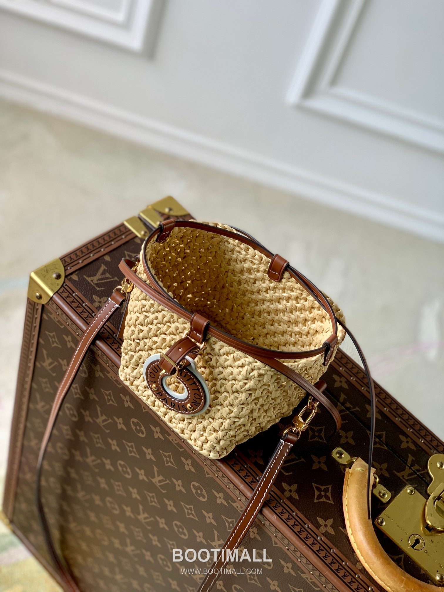 루이비통 노에 퍼스 라피아 레더 트리밍 드로우스트링 미니 버킷백 Louis Vuitton Noe Purse Raffia Leather Trim Drawstring Mini Bucket Bag M83521 12cm 9