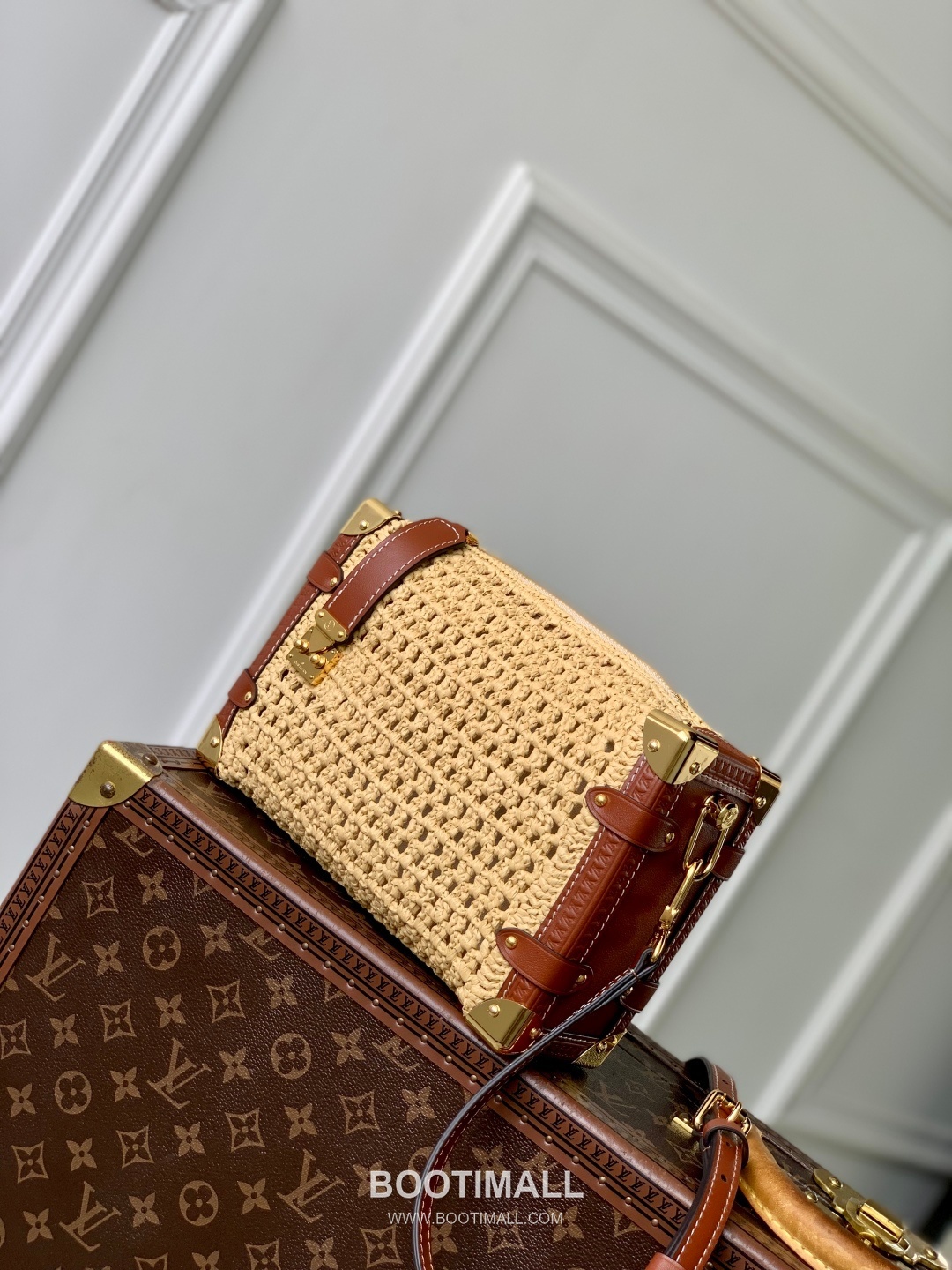 루이비통 사이드 트렁크 미디엄 라피아 레더 S락 하드웨어 내추럴 숄더백 Louis Vuitton Side Trunk Medium Raffia Leather S-Lock Hardware Natural Shoulder Bag M14405 23.5cm 2