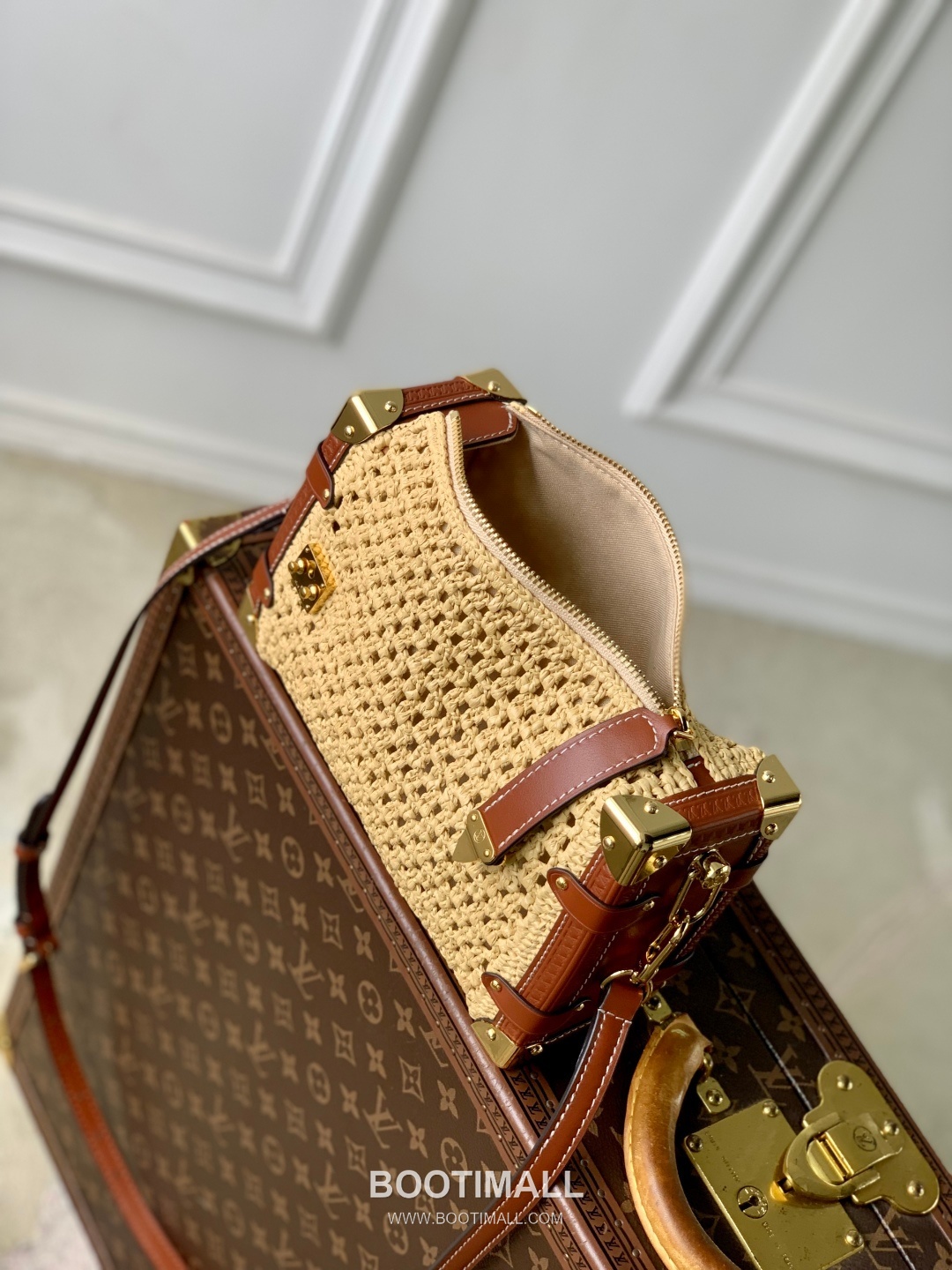 루이비통 사이드 트렁크 미디엄 라피아 레더 S락 하드웨어 내추럴 숄더백 Louis Vuitton Side Trunk Medium Raffia Leather S-Lock Hardware Natural Shoulder Bag M14405 23.5cm 9