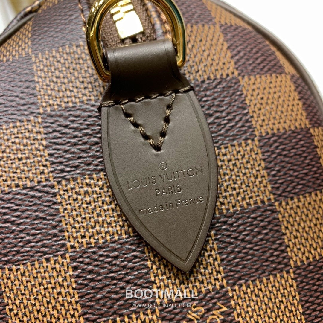 루이비통 스피디 반둘리에 20 다미에 에벤 캔버스 레더 트리밍 브라운 더플백 Louis Vuitton Speedy Bandouliere 20 Damier Ebene Canvas Leather Trim Brown Duffle Bag N40489 20.5cm 5