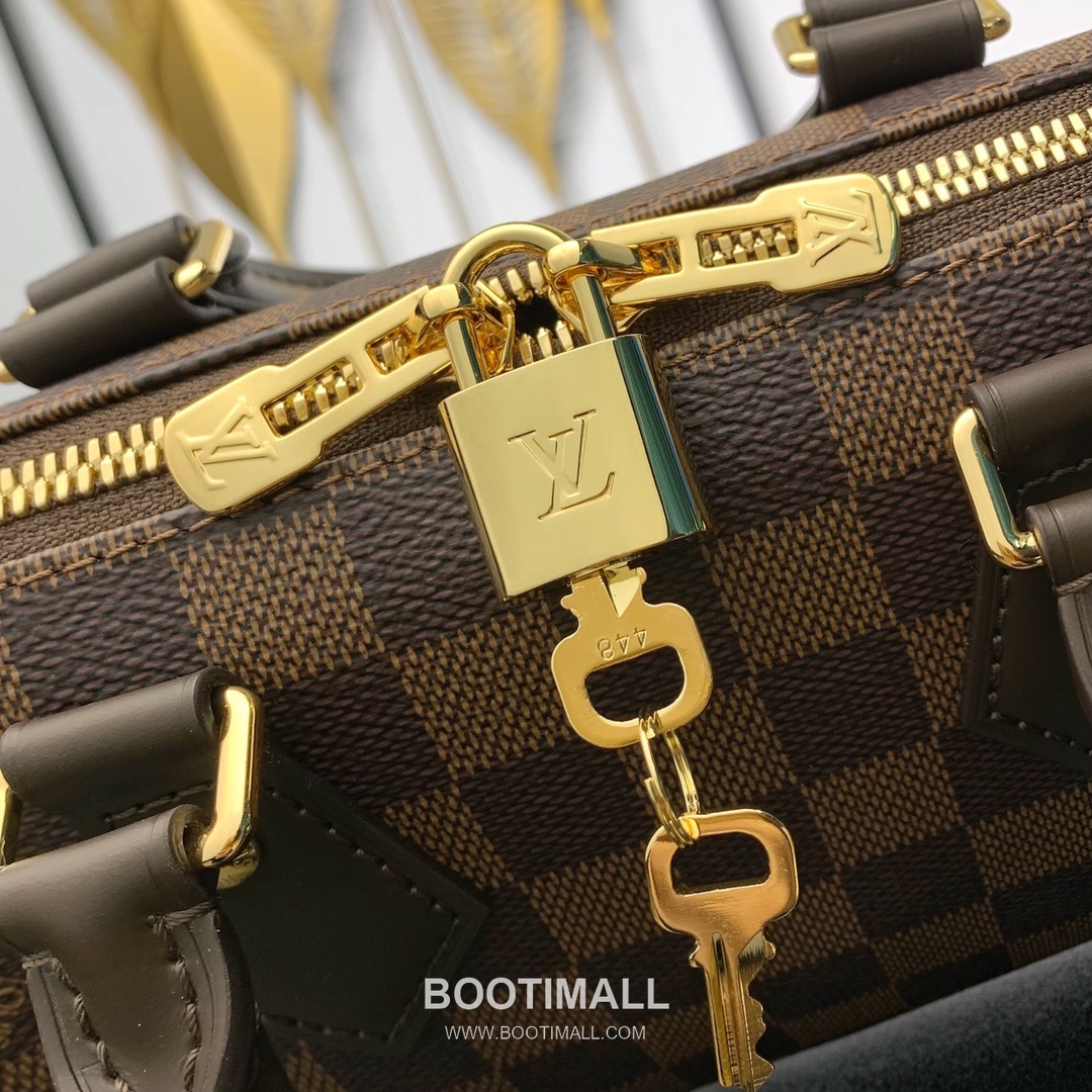 루이비통 스피디 반둘리에 20 다미에 에벤 캔버스 레더 트리밍 브라운 더플백 Louis Vuitton Speedy Bandouliere 20 Damier Ebene Canvas Leather Trim Brown Duffle Bag N40489 20.5cm 6