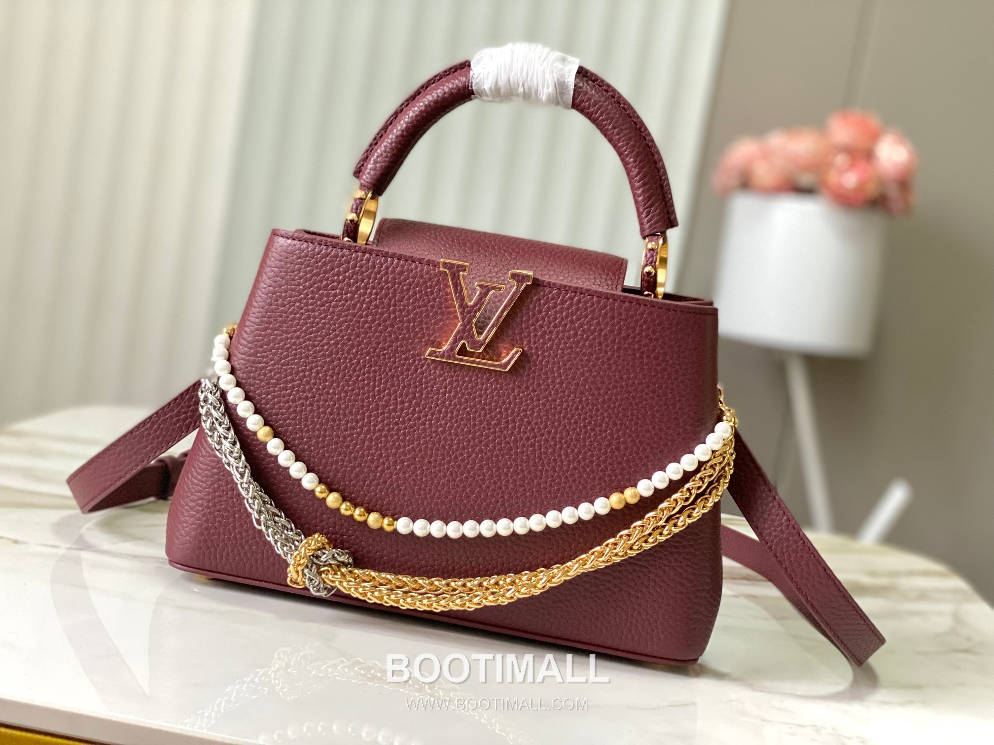 루이비통 카퓌신 모노그램 타우릴론 레더 더블체인 버건디 숄더백 Louis Vuitton Capucines Monogram Taurillon Leather Double Chain Burgundy Shoulder Bag M27308 27cm 1