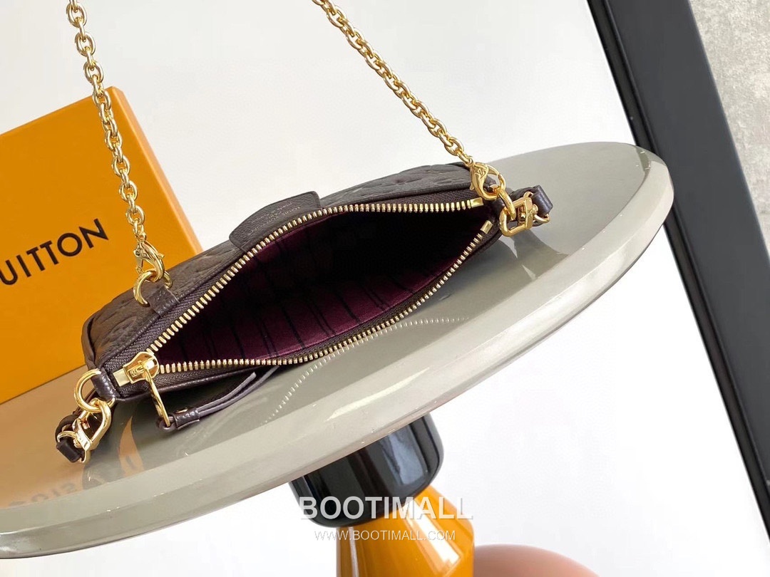 루이비통 이지 파우치 모노그램 레더 체인 D링 샌드 숄더백 버건디 Louis Vuitton Easy Pouch Monogram Leather Chain D-Ring Sand Shoulder Bag M80349 19cm 9
