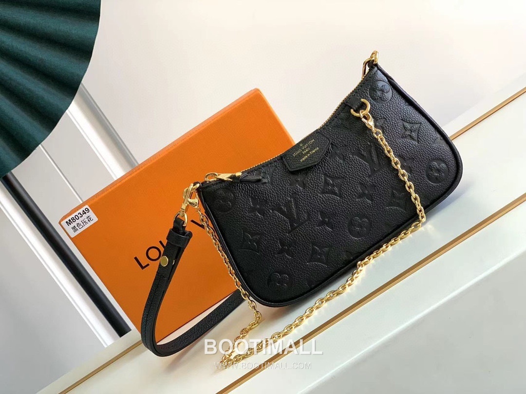 루이비통 이지 파우치 모노그램 레더 체인 D링 샌드 숄더백 블랙 Louis Vuitton Easy Pouch Monogram Leather Chain D-Ring Sand Shoulder Bag M80349 19cm 1