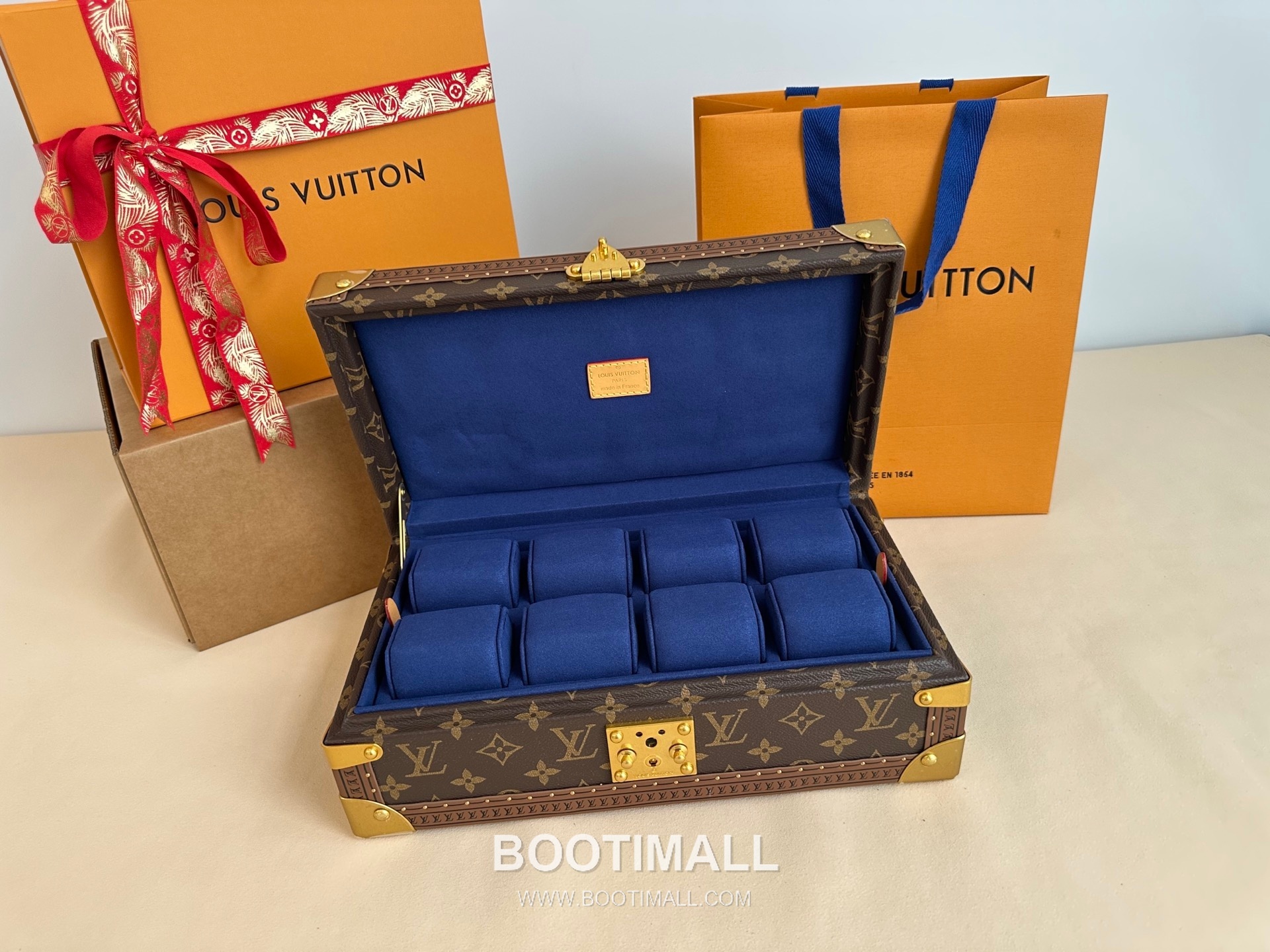 루이비통 워치 케이스 8구 모노그램 캔버스 벨벳 라이닝 실버 하드 트렁크 브라운 보관함 Louis Vuitton Watch Case 8 Slots Monogram Canvas Velvet Lining Silver Hardware Hard Trunk Brown Storage Case M4700B 34cm 7