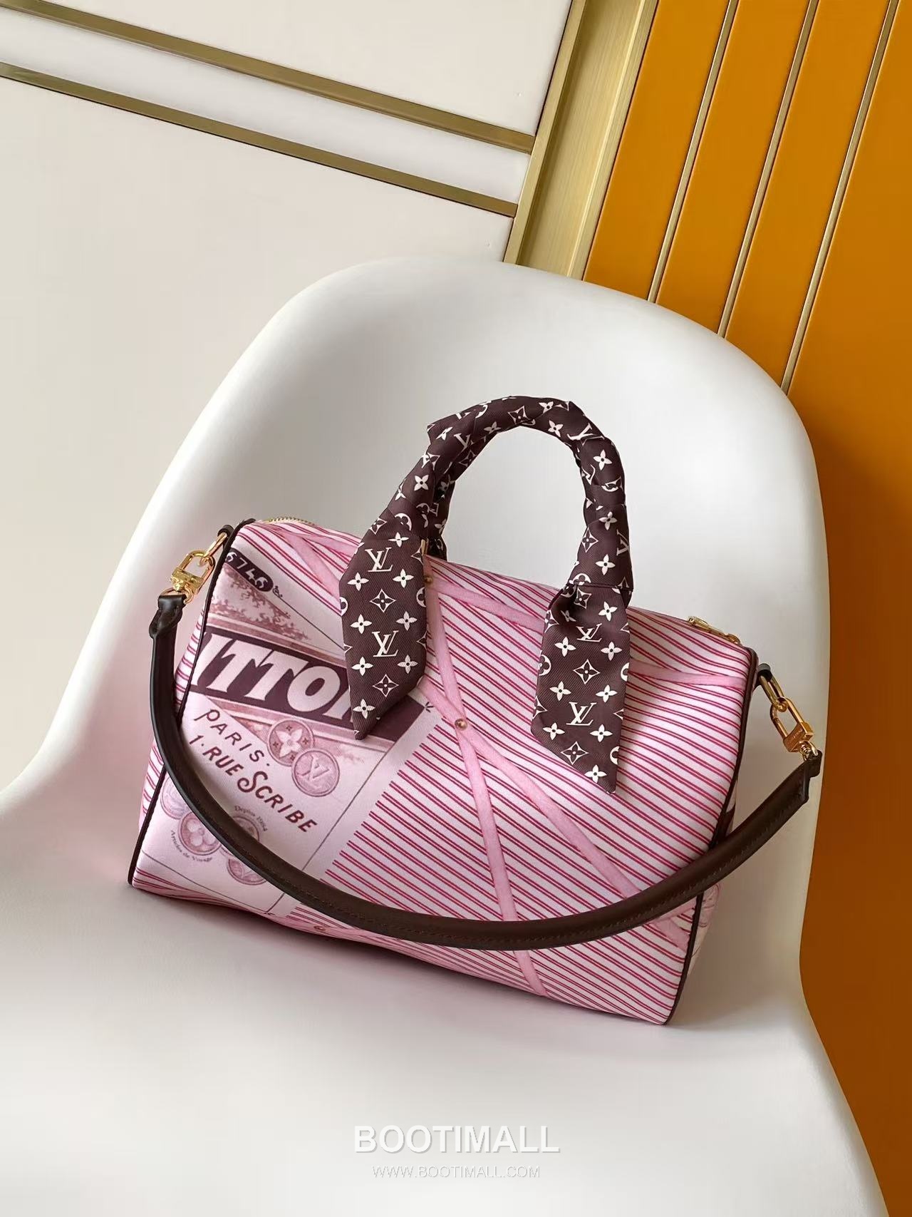 루이비통 스피디 소프트 30 보헤미안 모노그램 코팅 캔버스 오스트리치 레더 트리밍 체인 브라운 토트백 Louis Vuitton Speedy Soft 30 Boho Monogram Coated Canvas Ostrich Leather Trim Chain Brown Tote Bag M15108 30cm 3