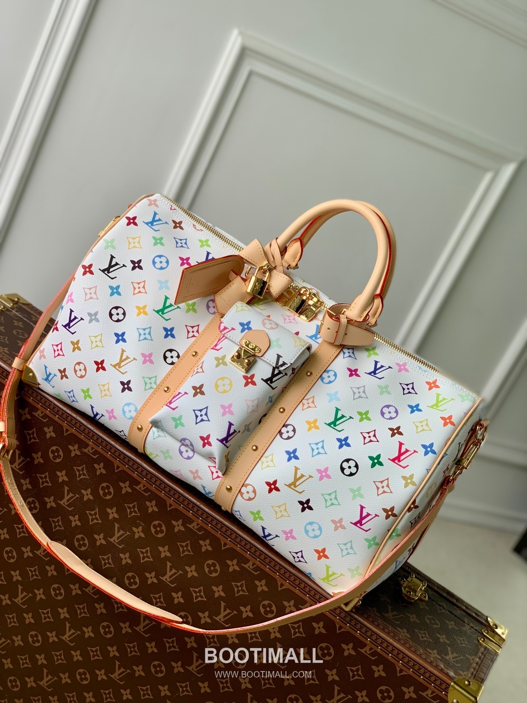 루이비통 키폴 반둘리에 45 모노그램 멀티컬러 코팅 캔버스 레더 트리밍 트렁크코너 브라운 여행가방 Louis Vuitton Keepall Bandouliere 45 Monogram Multicolor Coated Canvas Leather Trim Trunk Corner Brown Travel Bag M13742 45cm 1