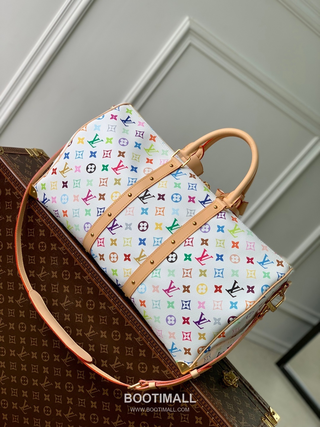 루이비통 키폴 반둘리에 45 모노그램 멀티컬러 코팅 캔버스 레더 트리밍 트렁크코너 브라운 여행가방 Louis Vuitton Keepall Bandouliere 45 Monogram Multicolor Coated Canvas Leather Trim Trunk Corner Brown Travel Bag M13742 45cm 3